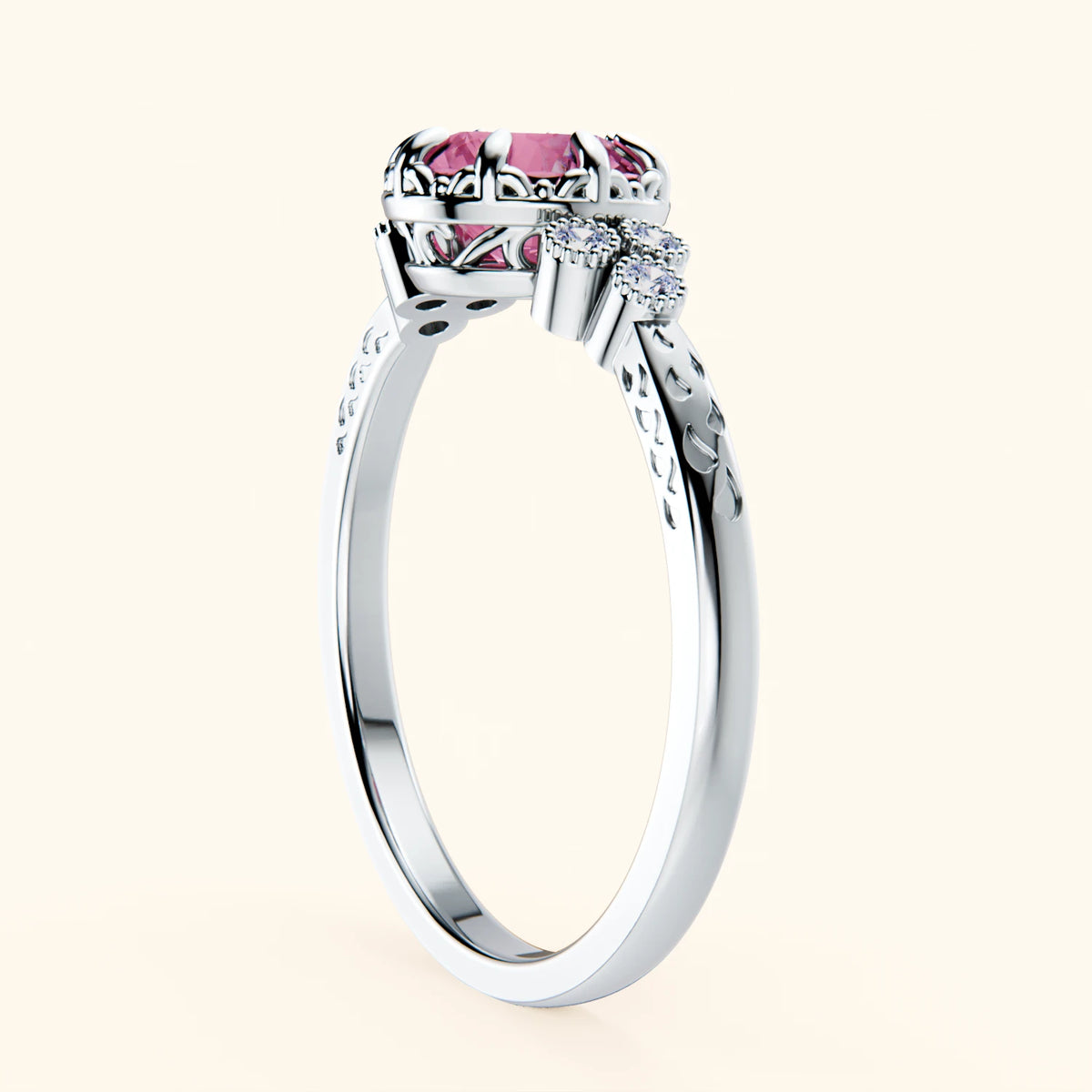 Pierścionek zaręczynowy Clarté – Różowy szafir naturalny 1,10 ct, kamienie boczne: diament naturalny