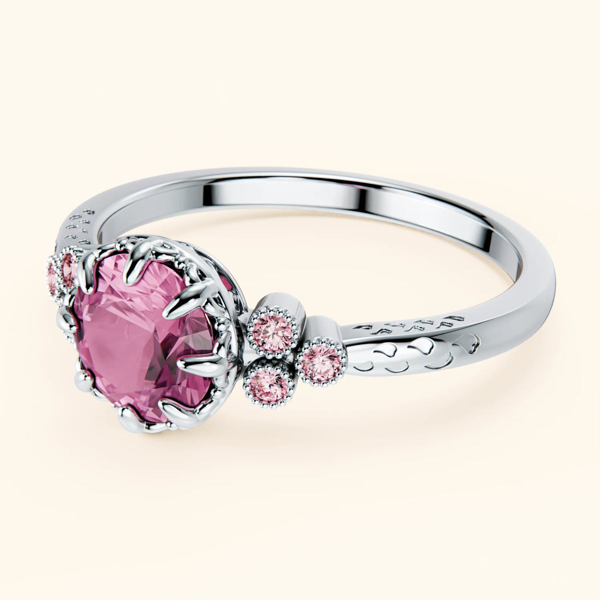 Pierścionek zaręczynowy Clarté – Różowy szafir naturalny 1,10 ct, kamienie boczne: różowy diament laboratoryjny