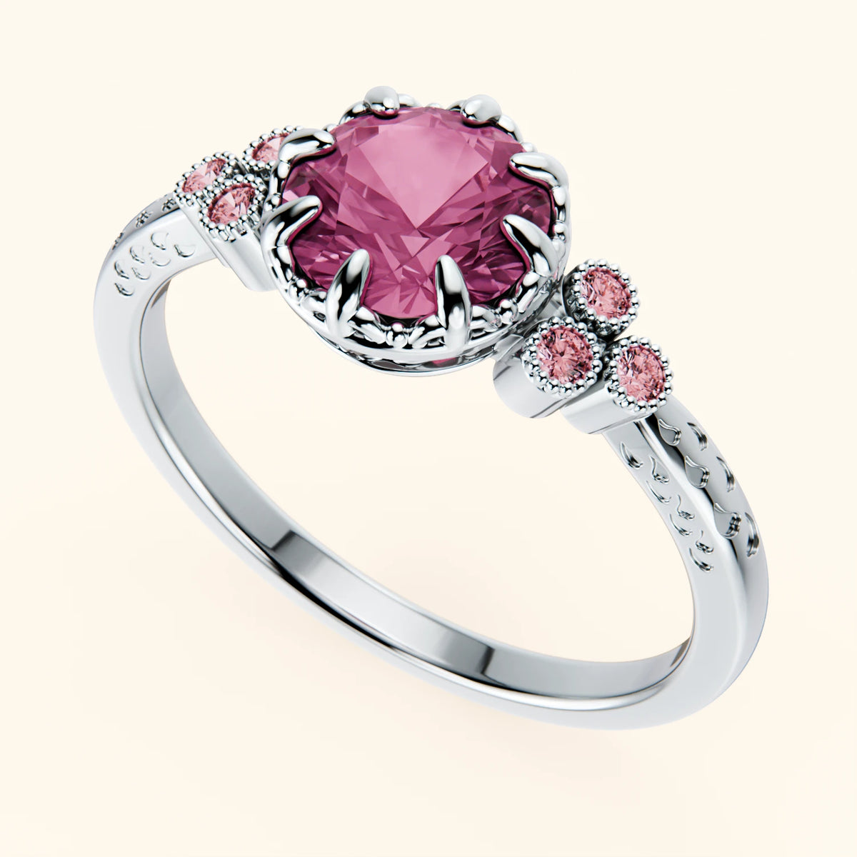 Pierścionek zaręczynowy Clarté – Różowy szafir naturalny 1,10 ct, kamienie boczne: różowy diament laboratoryjny