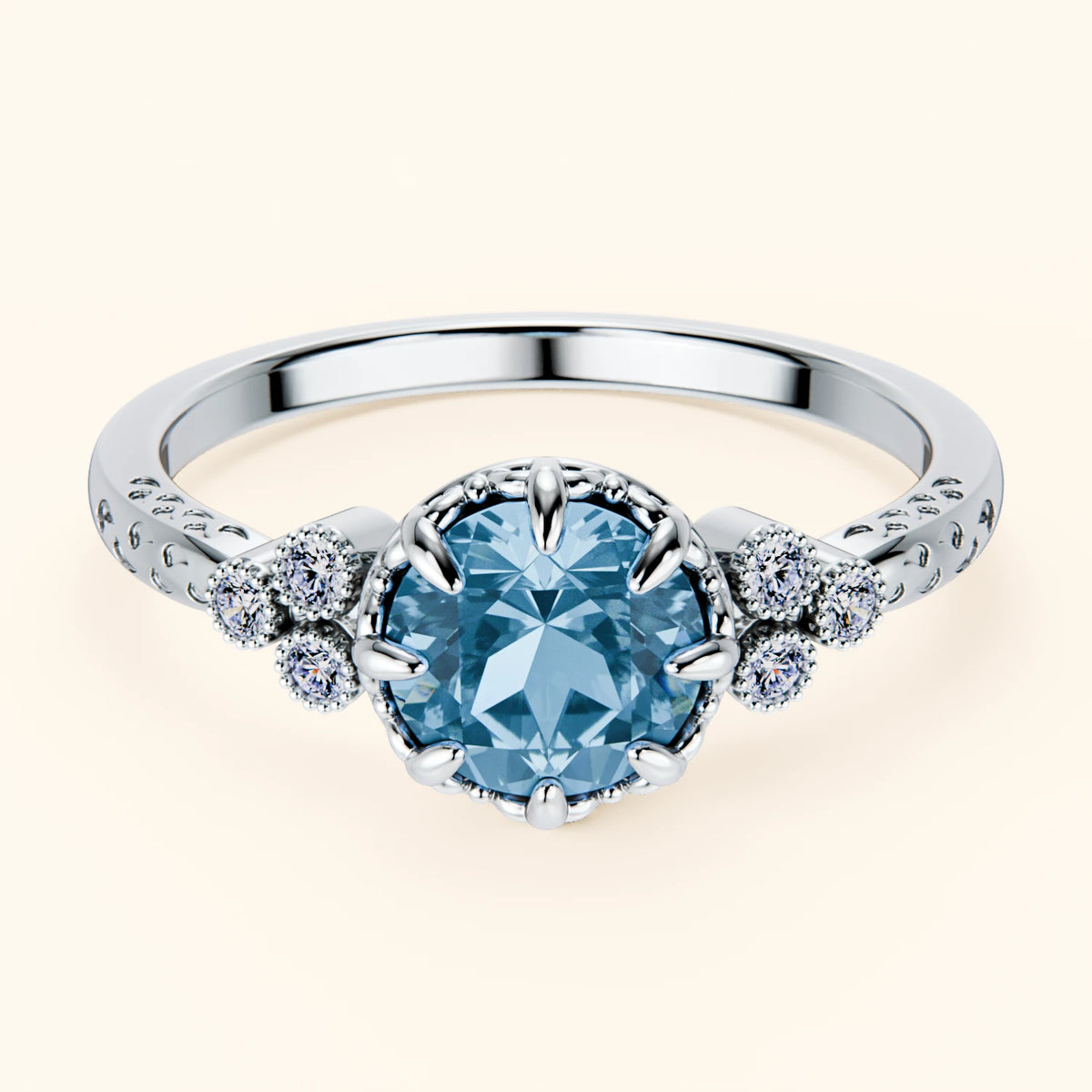 Engagement Ring Clarté - 0.85ct Swiss Blue Topaz with Natural Diamond Side Stones