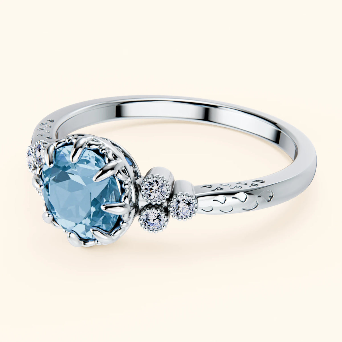 Engagement Ring Clarté - 0.85ct Swiss Blue Topaz with Natural Diamond Side Stones