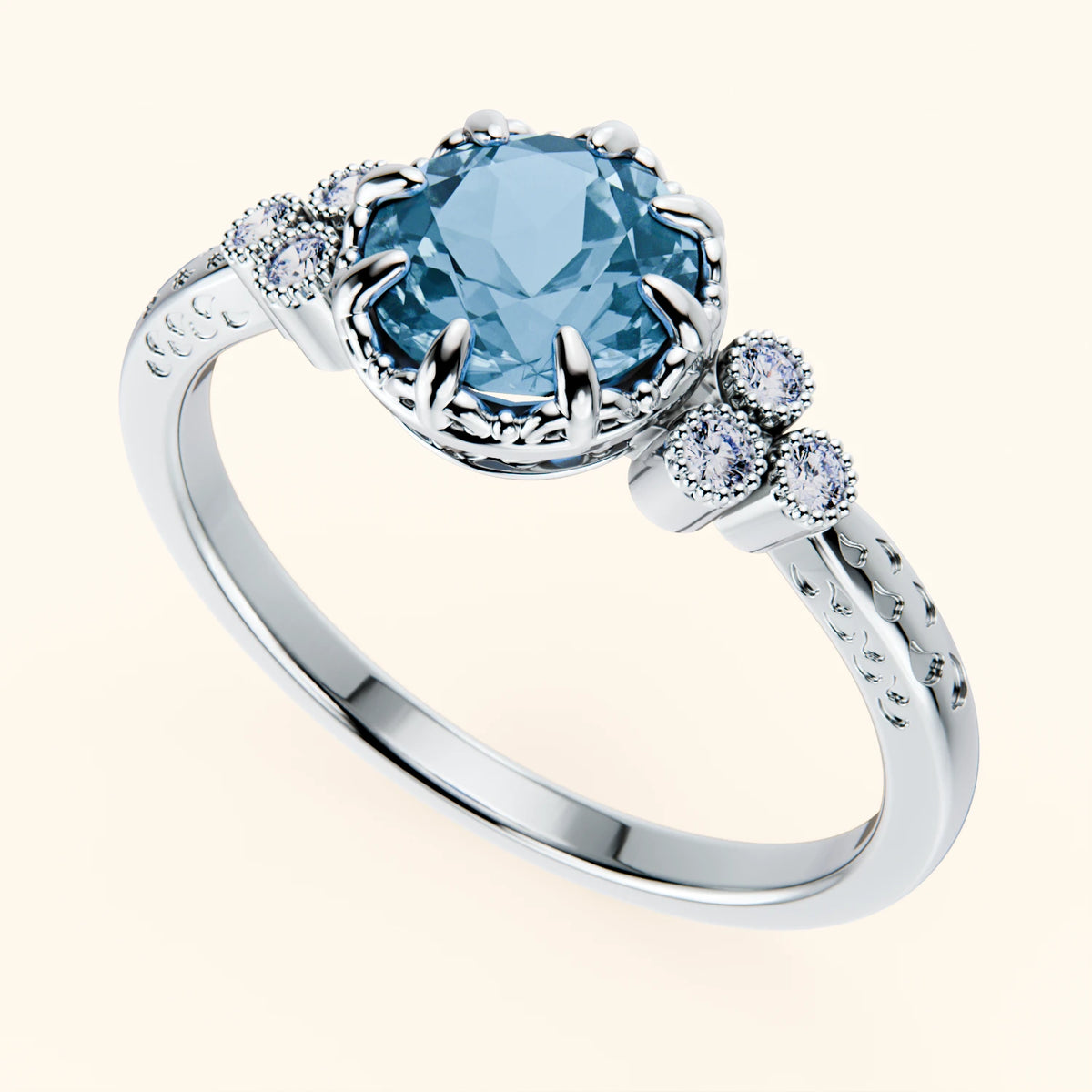 Engagement Ring Clarté - 0.85ct Swiss Blue Topaz with Natural Diamond Side Stones
