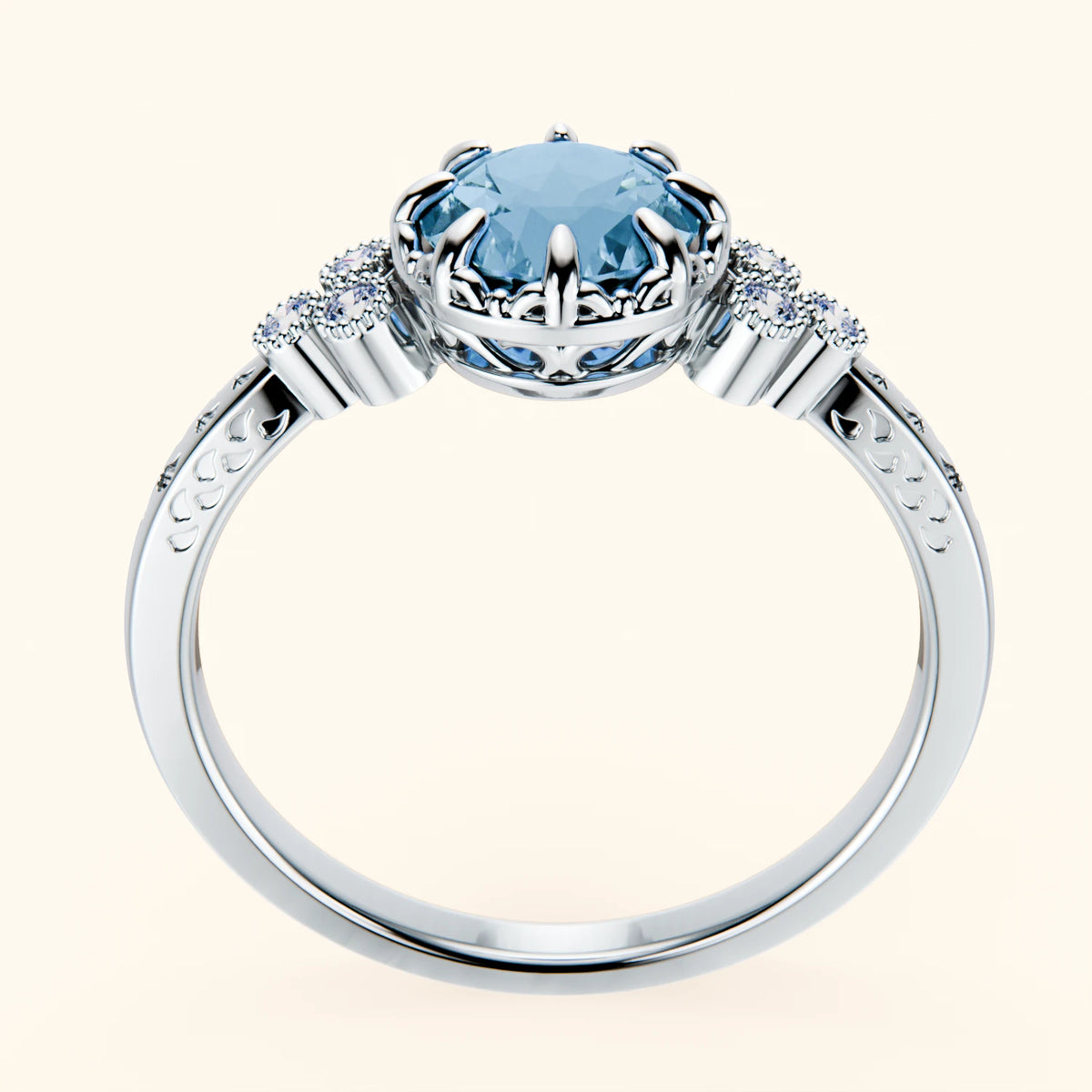 Engagement Ring Clarté - 0.85ct Swiss Blue Topaz with Natural Diamond Side Stones