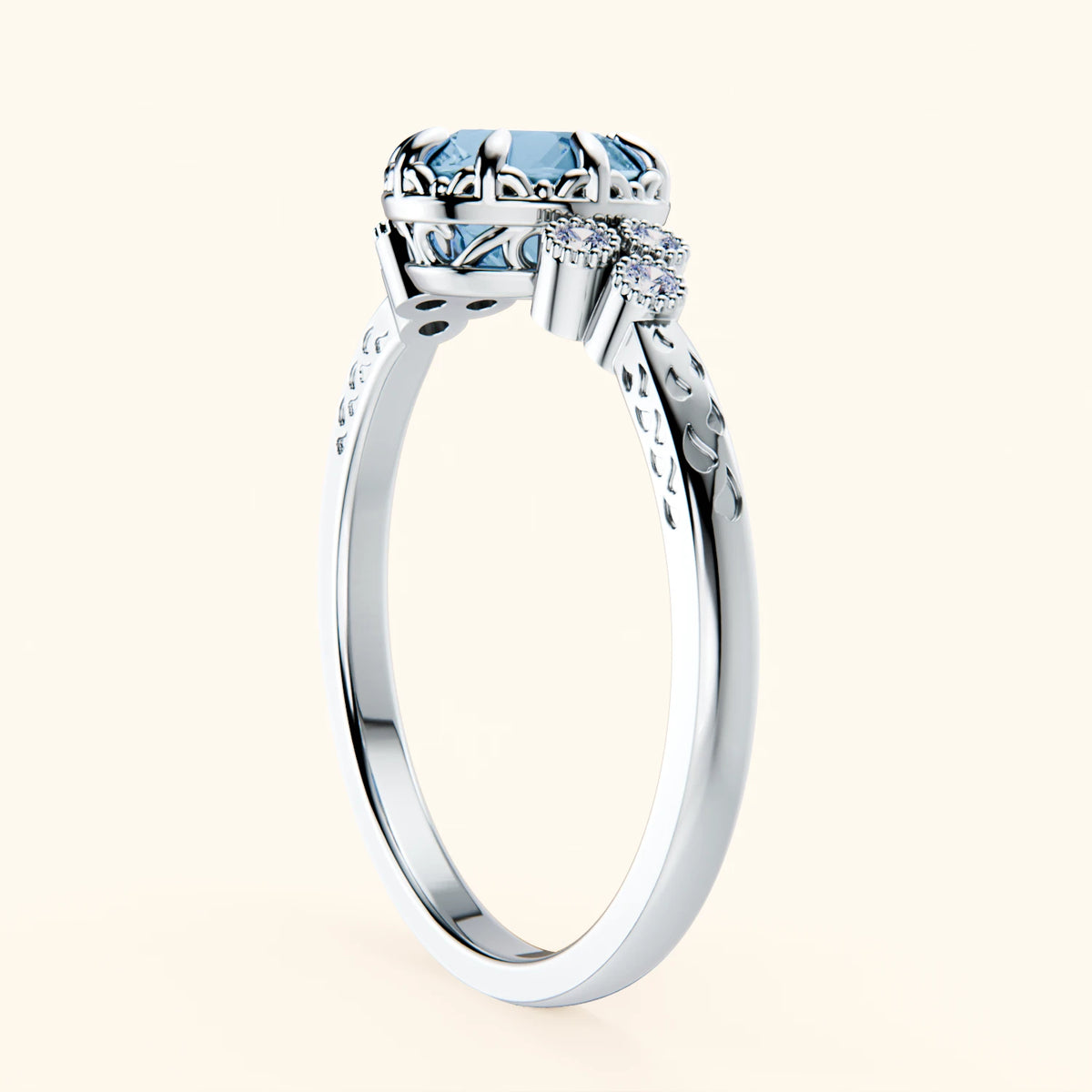 Engagement Ring Clarté - 0.85ct Swiss Blue Topaz with Natural Diamond Side Stones