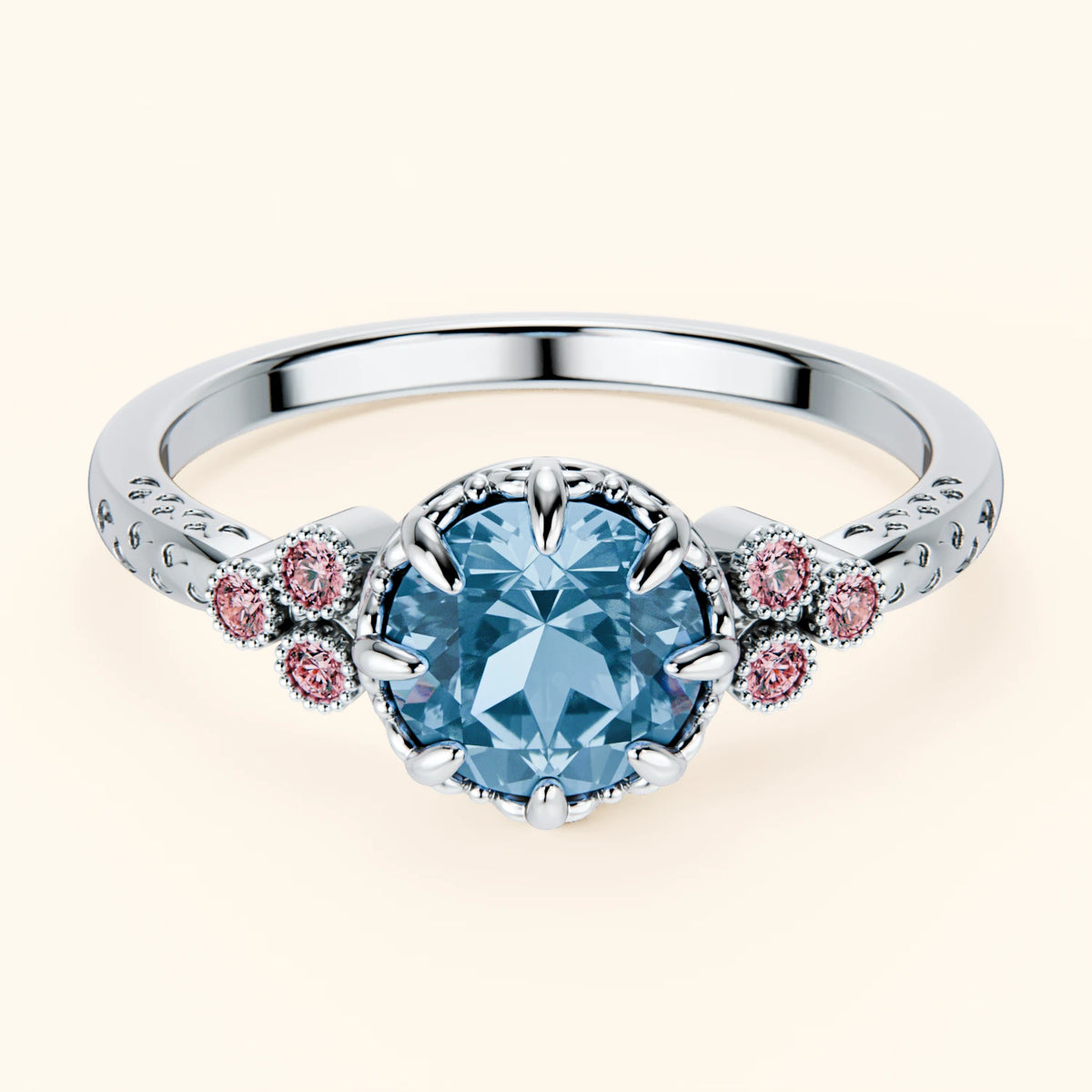 Engagement Ring Clarté - 0.85ct Swiss Blue Topaz with Lab Pink Diamond Side Stones