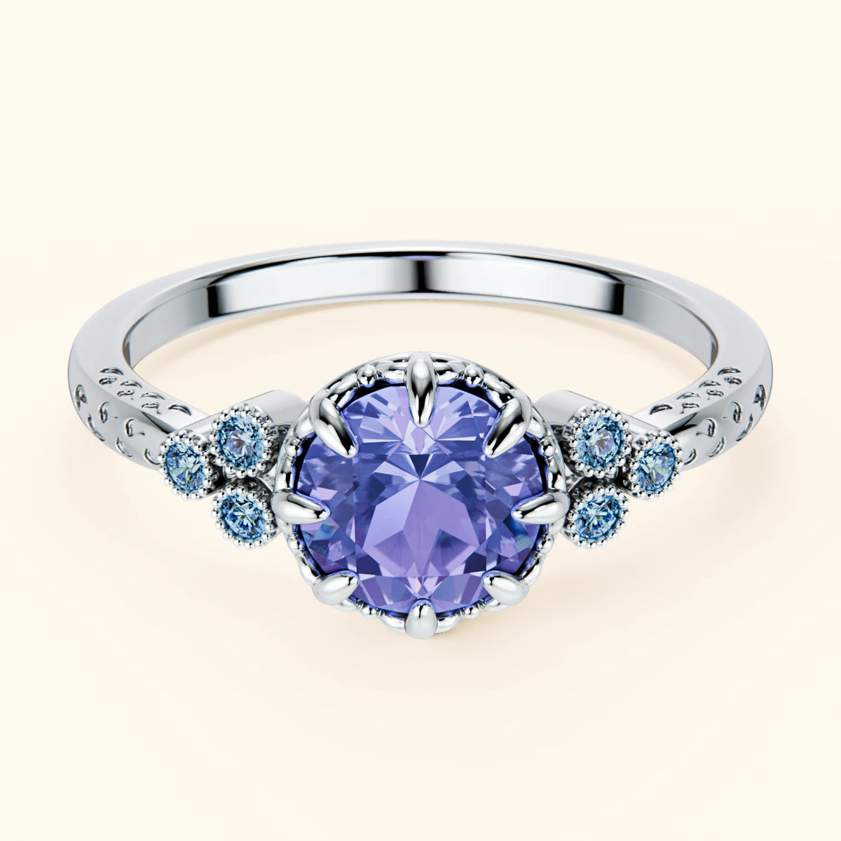 Engagement Ring Clarté - 0.80ct Tanzanite with Lab Blue Diamond Side Stones