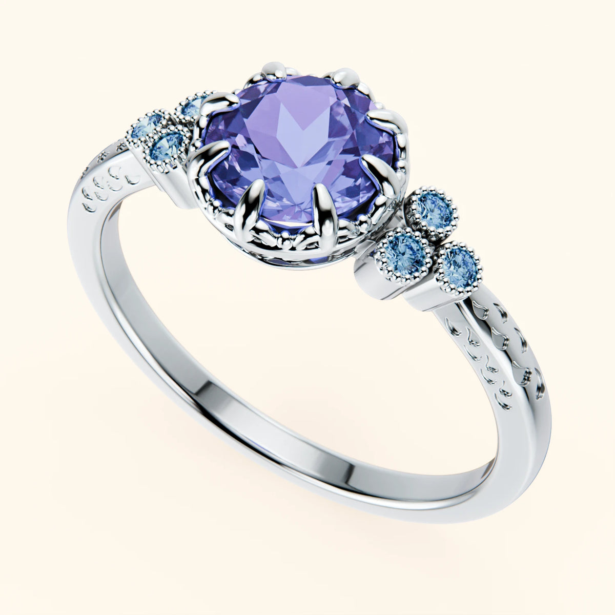 Engagement Ring Clarté - 0.80ct Tanzanite with Lab Blue Diamond Side Stones