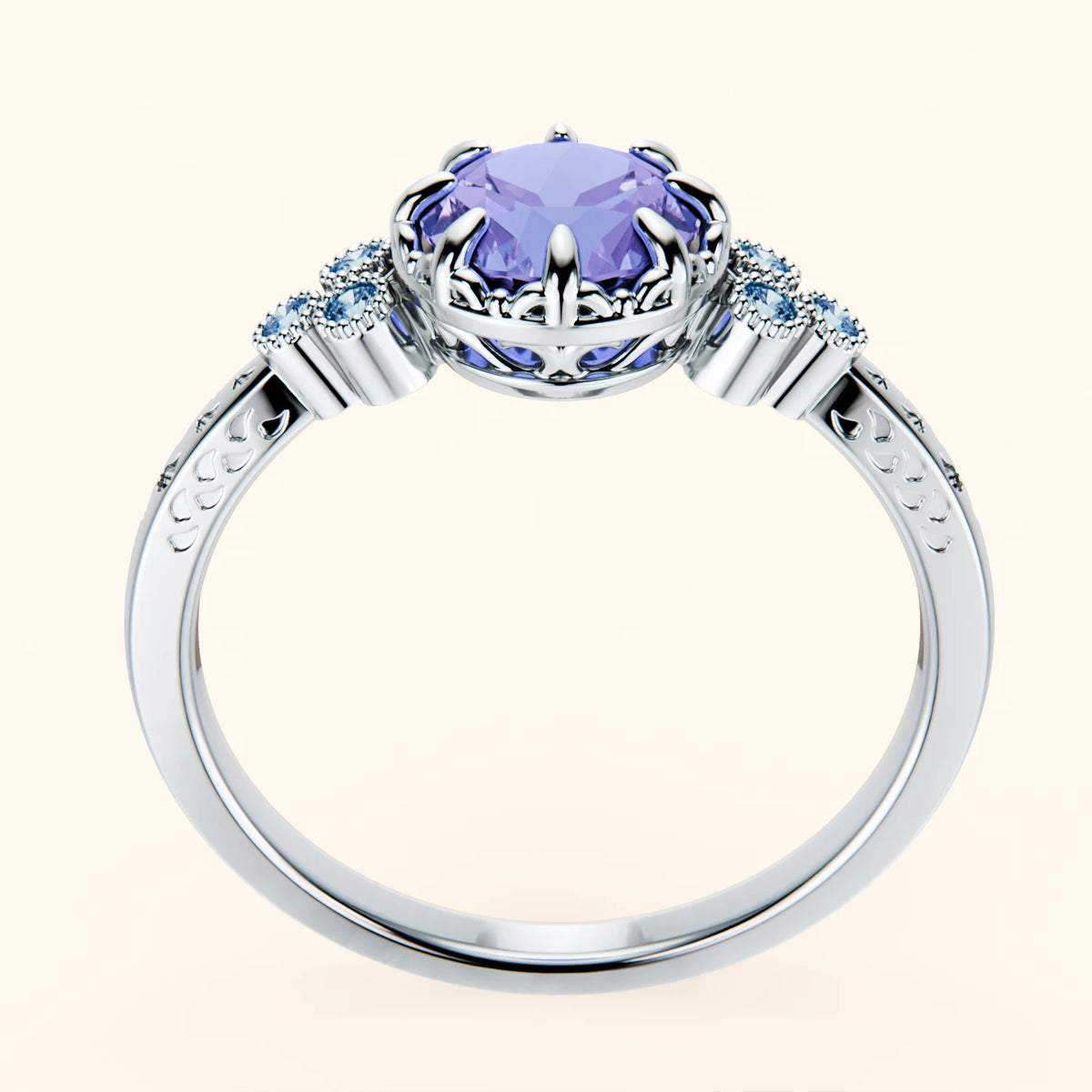 Engagement Ring Clarté - 0.80ct Tanzanite with Lab Blue Diamond Side Stones