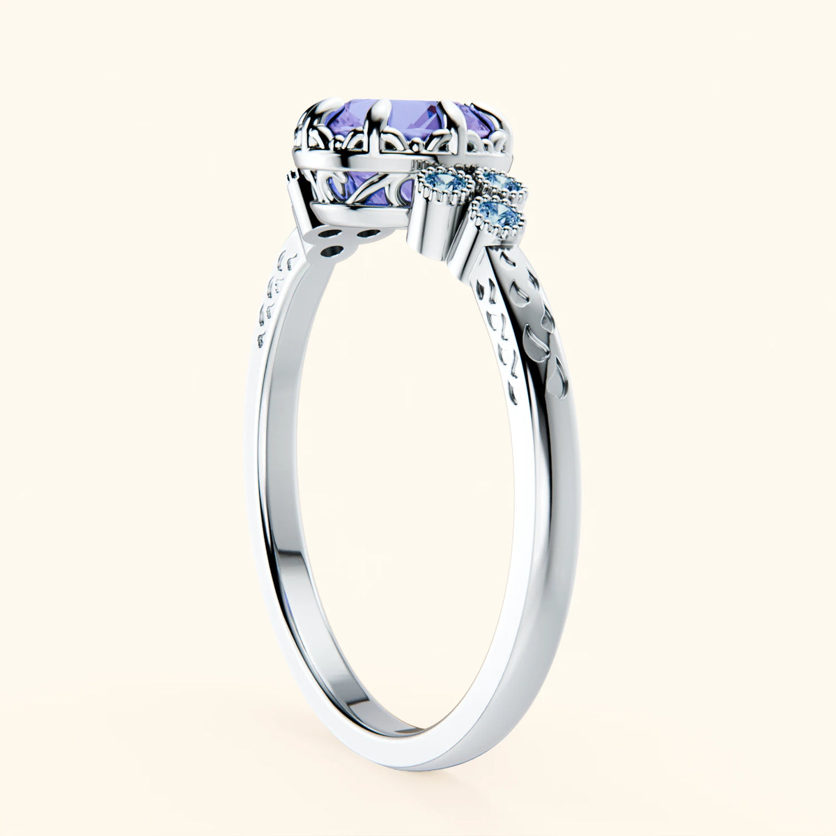 Engagement Ring Clarté - 0.80ct Tanzanite with Lab Blue Diamond Side Stones