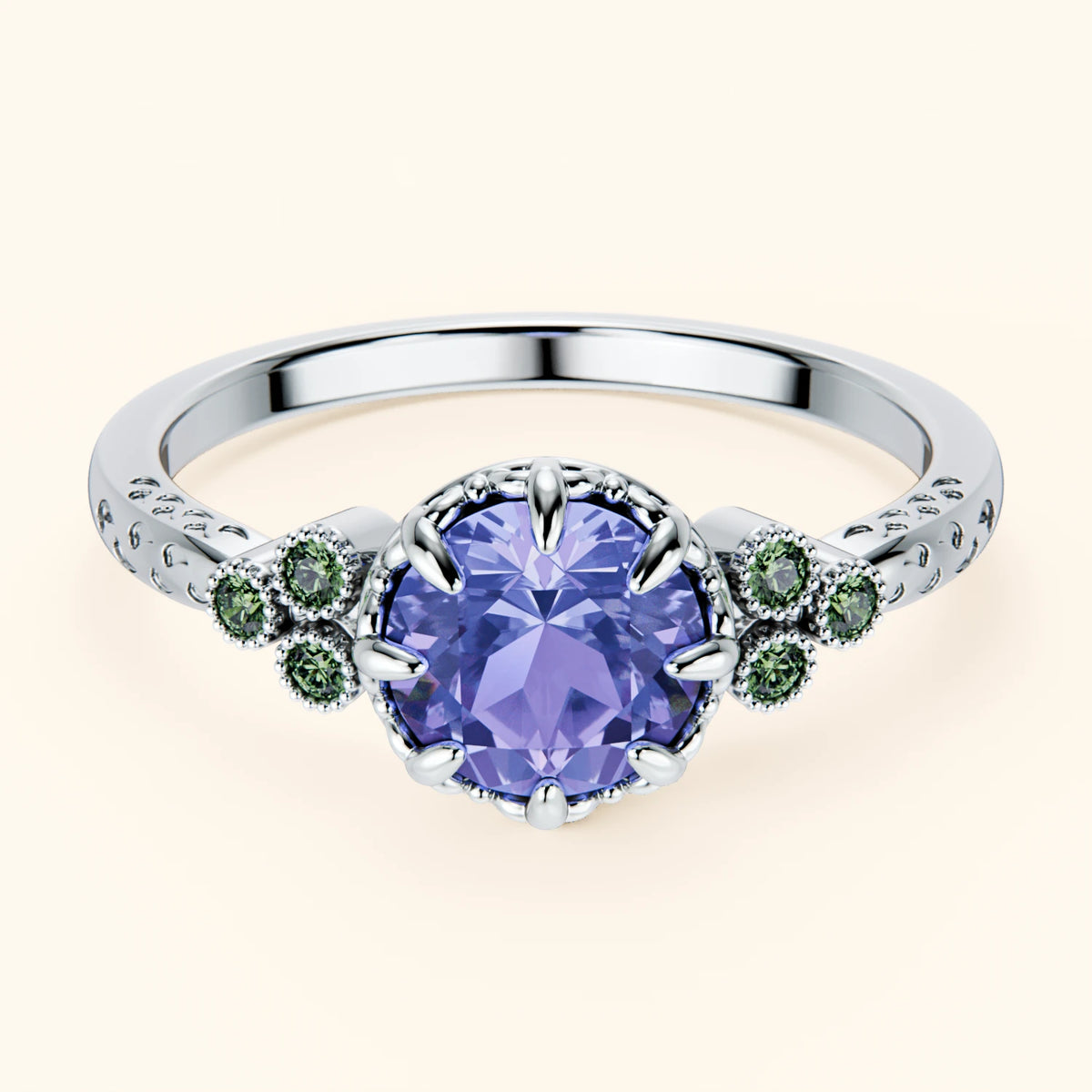 Engagement Ring Clarté - 0.80ct Tanzanite with Lab Green Diamond Side Stones