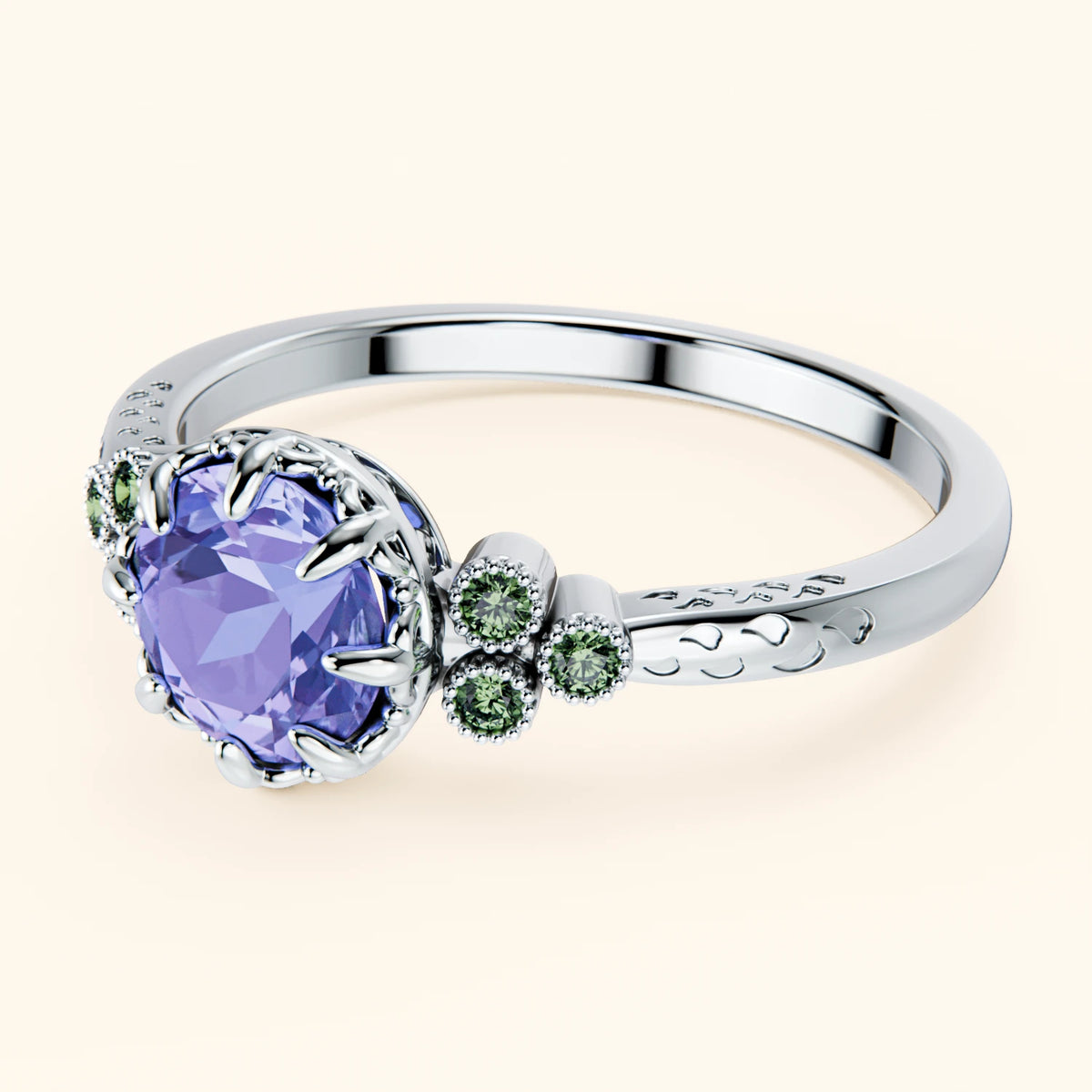 Engagement Ring Clarté - 0.80ct Tanzanite with Lab Green Diamond Side Stones
