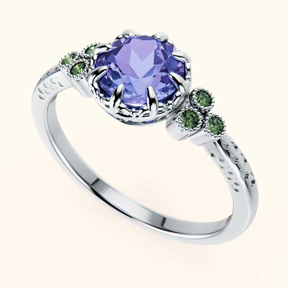 Engagement Ring Clarté - 0.80ct Tanzanite with Lab Green Diamond Side Stones