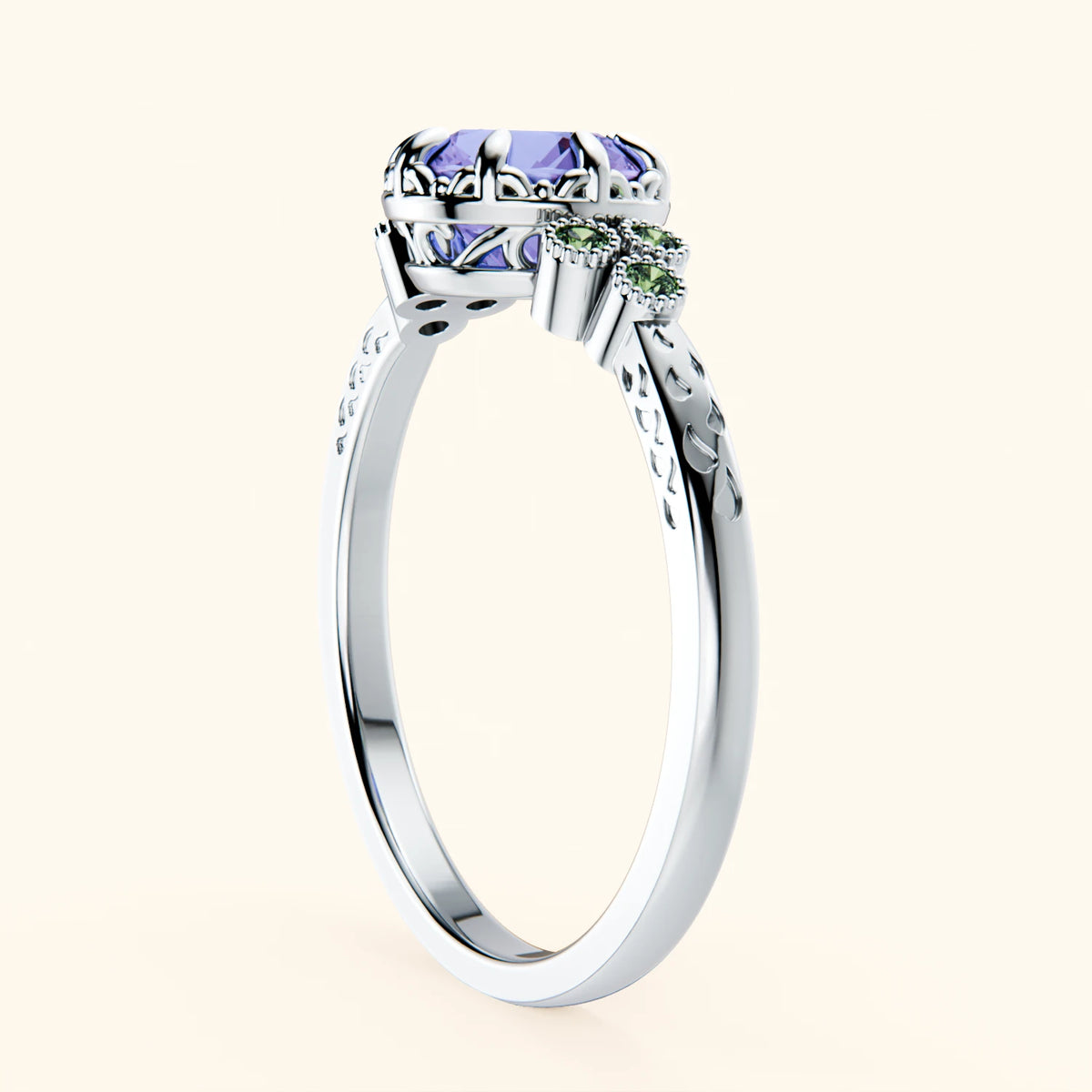Engagement Ring Clarté - 0.80ct Tanzanite with Lab Green Diamond Side Stones
