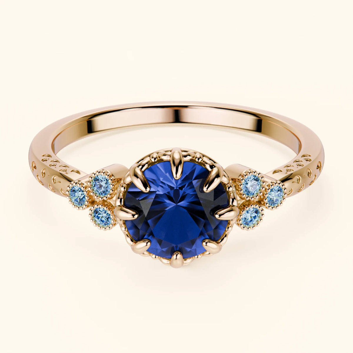 Engagement Ring Clarté - 1.10ct Lab Blue Sapphire with Lab Blue Diamond Side Stones