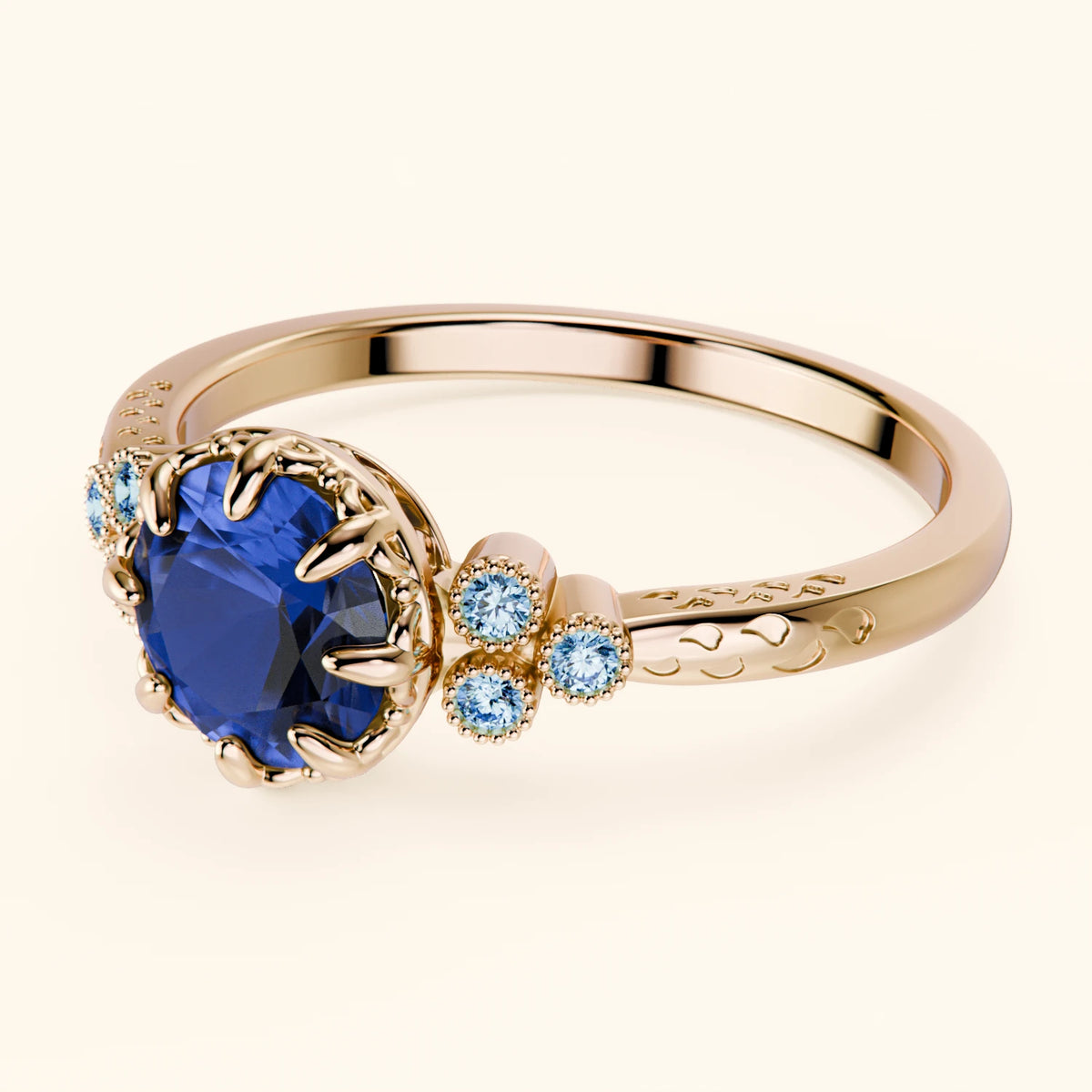 Engagement Ring Clarté - 1.10ct Lab Blue Sapphire with Lab Blue Diamond Side Stones