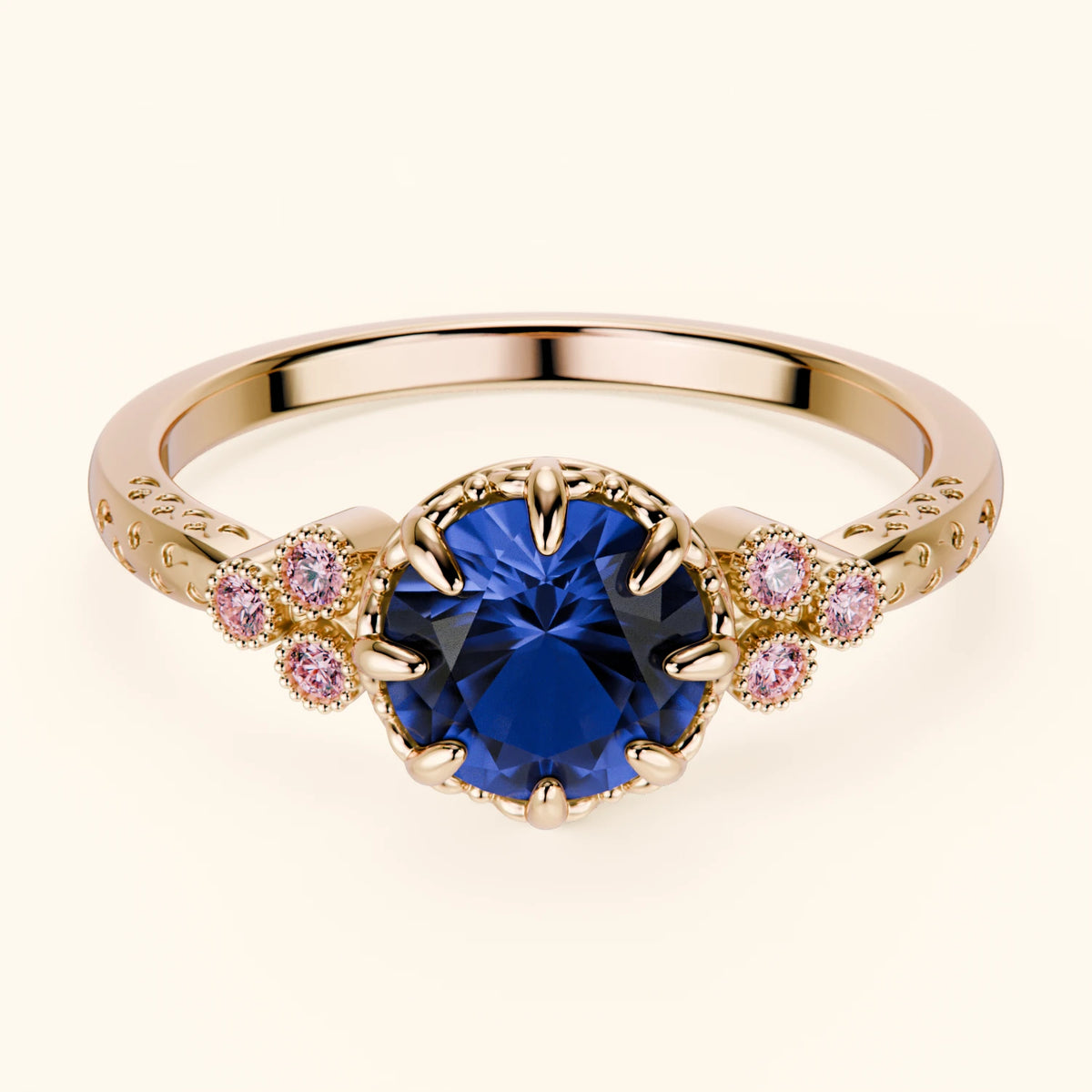 Engagement Ring Clarté - 1.10ct Natural Blue Sapphire with Lab Pink Diamond Side Stones