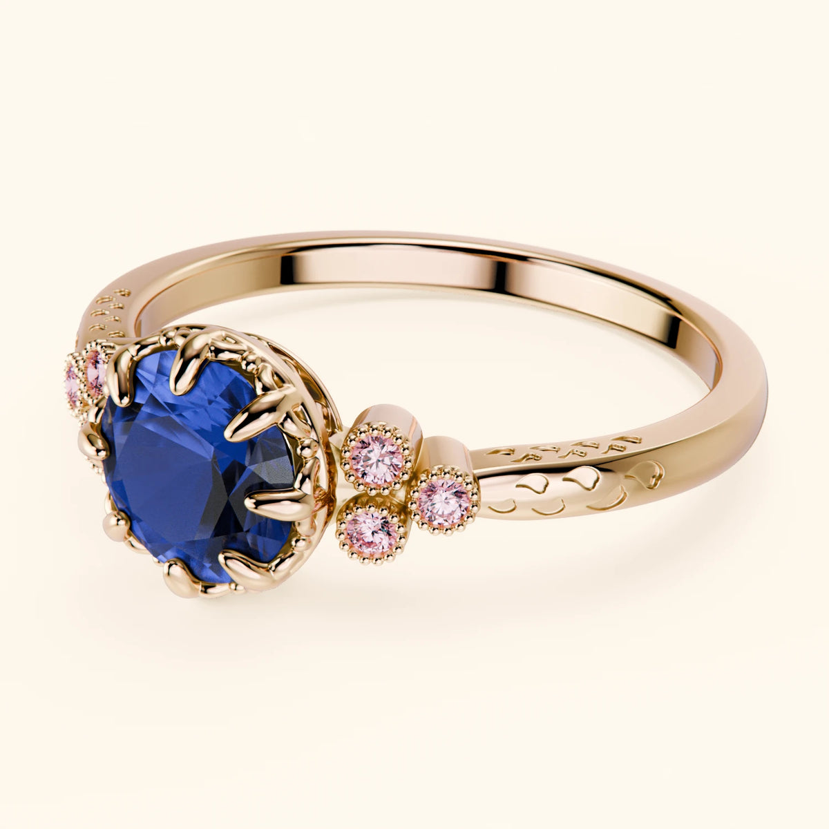 Engagement Ring Clarté - 1.10ct Natural Blue Sapphire with Lab Pink Diamond Side Stones