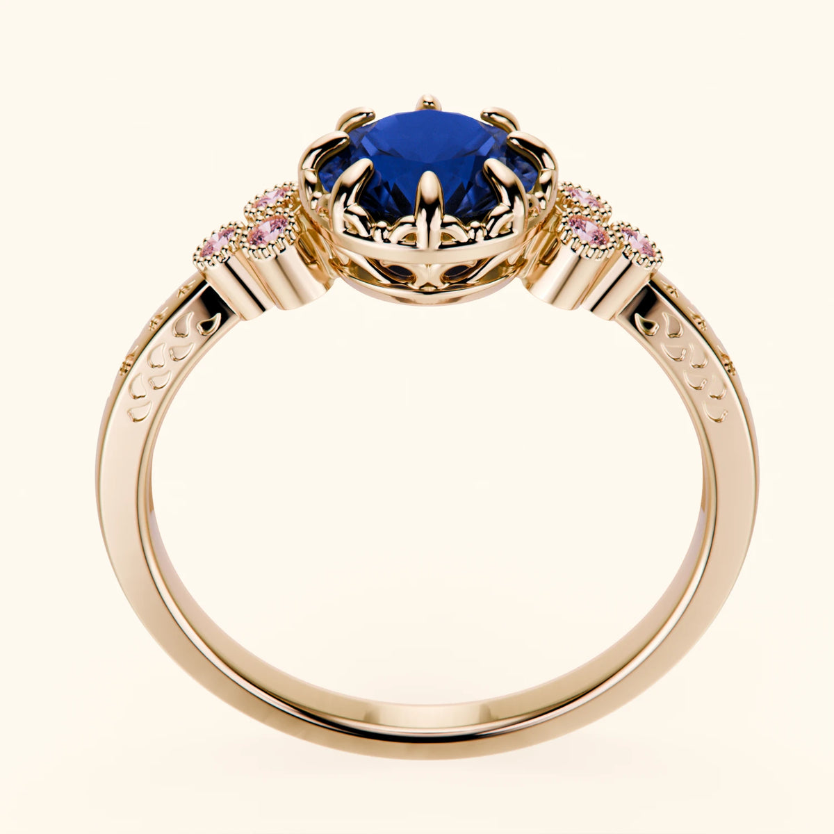 Engagement Ring Clarté - 1.10ct Natural Blue Sapphire with Lab Pink Diamond Side Stones