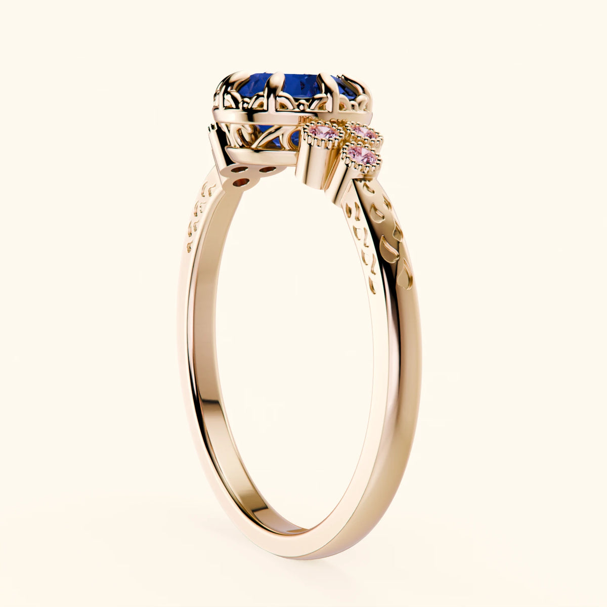 Engagement Ring Clarté - 1.10ct Natural Blue Sapphire with Lab Pink Diamond Side Stones
