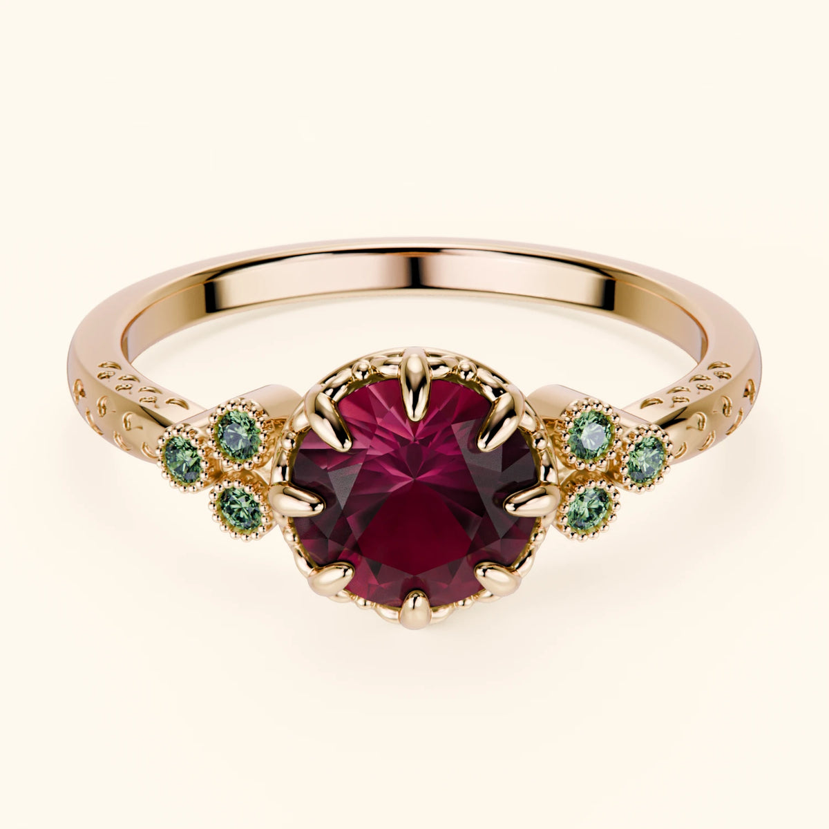 Engagement Ring Clarté - 1.10ct Natural Ruby with Lab Green Diamond Side Stones