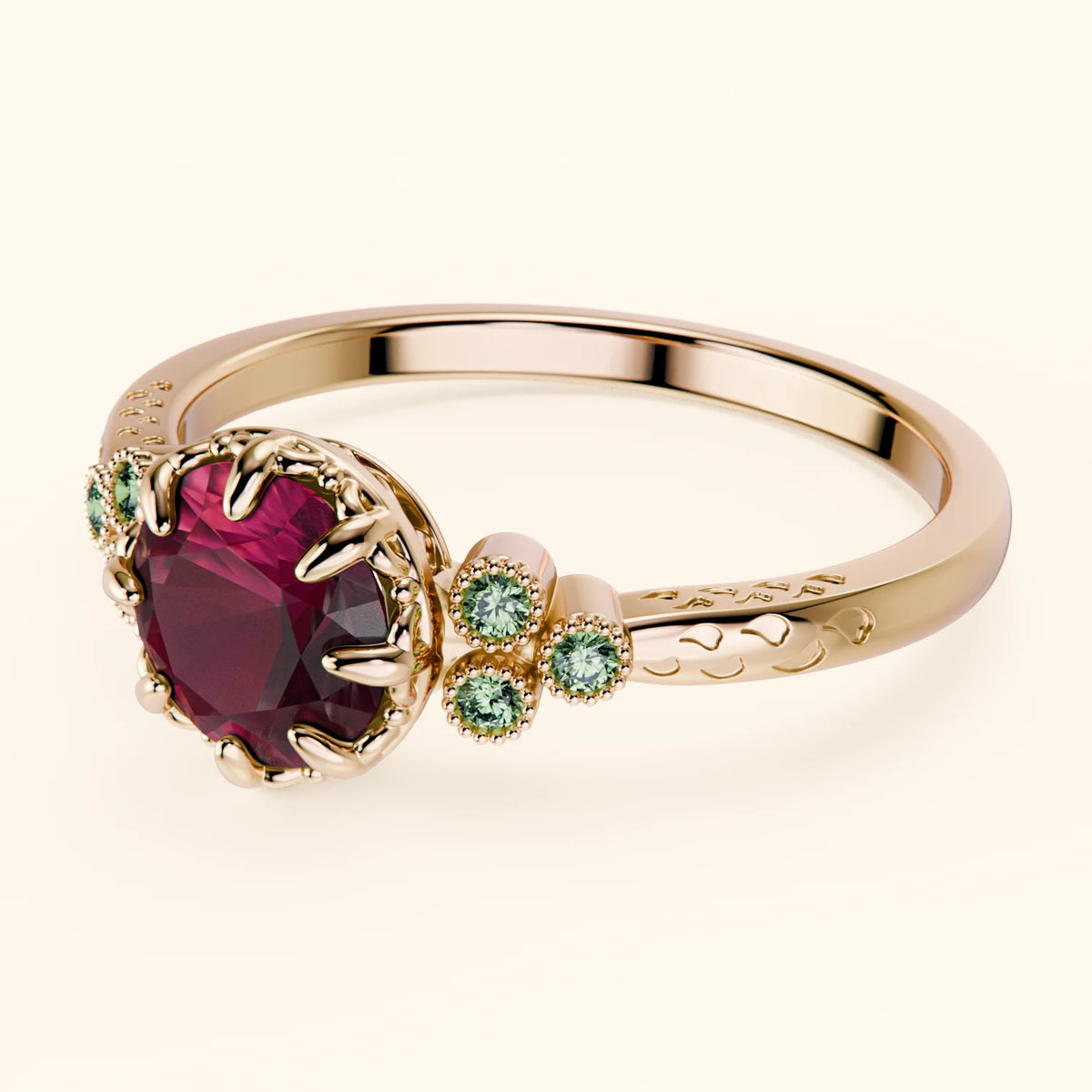 Engagement Ring Clarté - 1.10ct Natural Ruby with Lab Green Diamond Side Stones