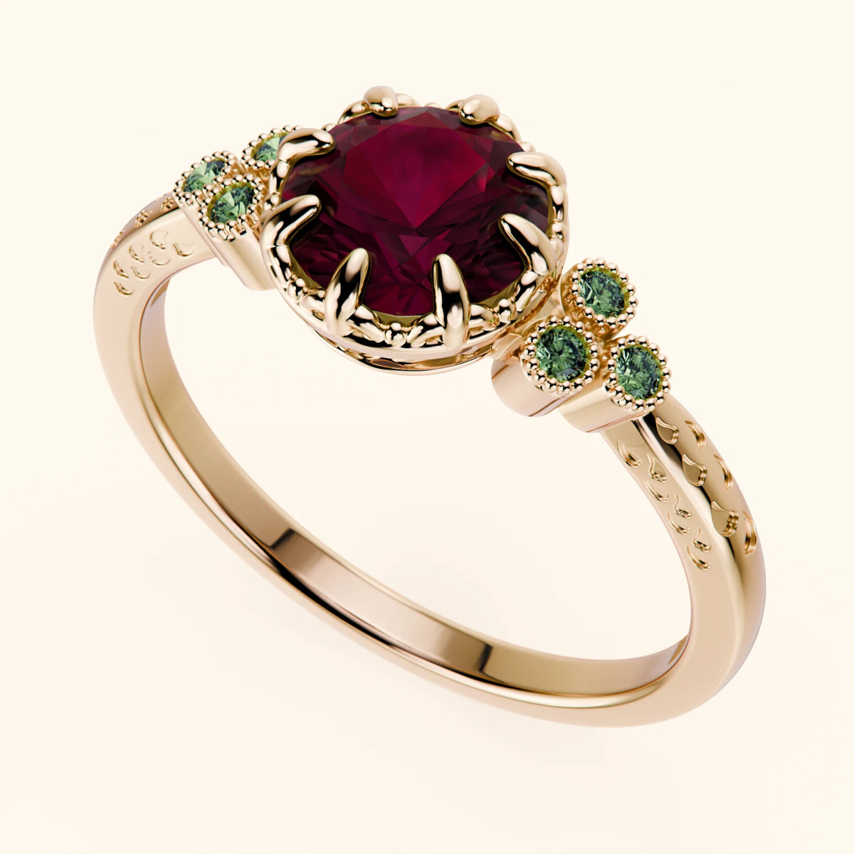 Engagement Ring Clarté - 1.10ct Natural Ruby with Lab Green Diamond Side Stones