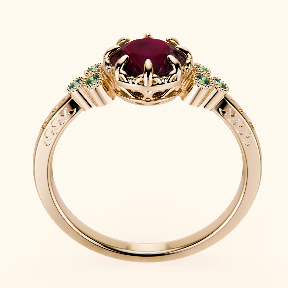 Engagement Ring Clarté - 1.10ct Natural Ruby with Lab Green Diamond Side Stones