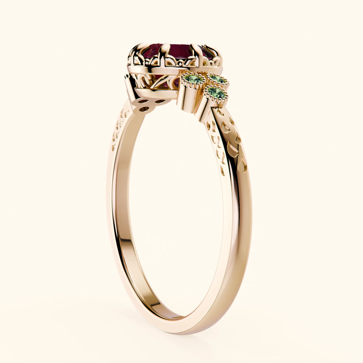 Engagement Ring Clarté - 1.10ct Natural Ruby with Lab Green Diamond Side Stones