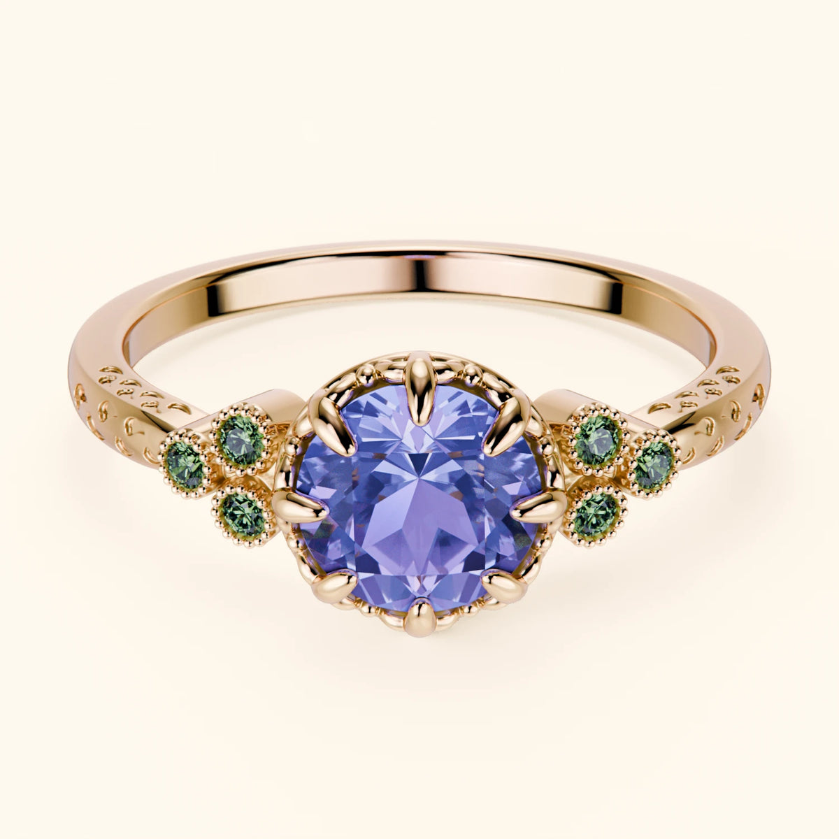Engagement Ring Clarté - 0.80ct Tanzanite with Lab Green Diamond Side Stones