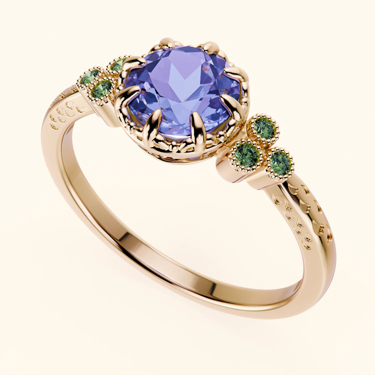 Engagement Ring Clarté - 0.80ct Tanzanite with Lab Green Diamond Side Stones