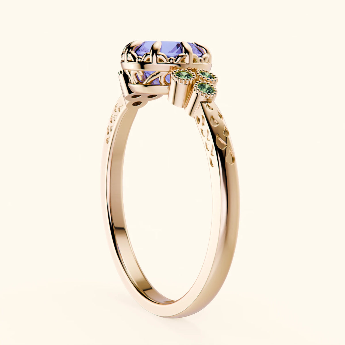 Engagement Ring Clarté - 0.80ct Tanzanite with Lab Green Diamond Side Stones
