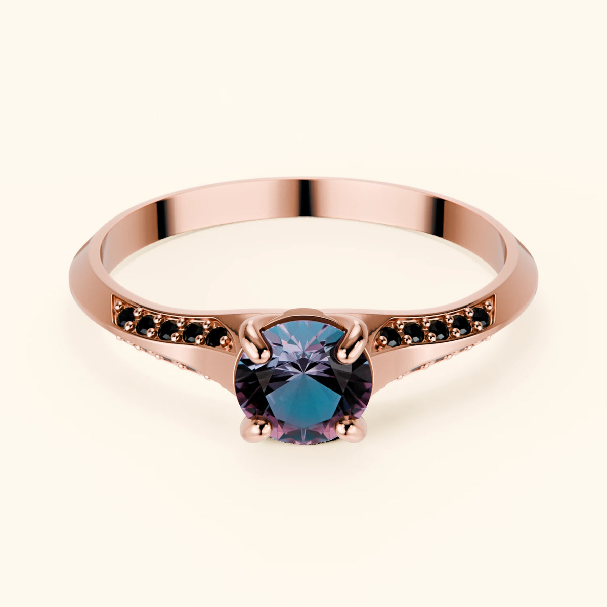 Engagement Ring Délié - 0.55ct Lab Alexandrite with Black Diamond Side Stones