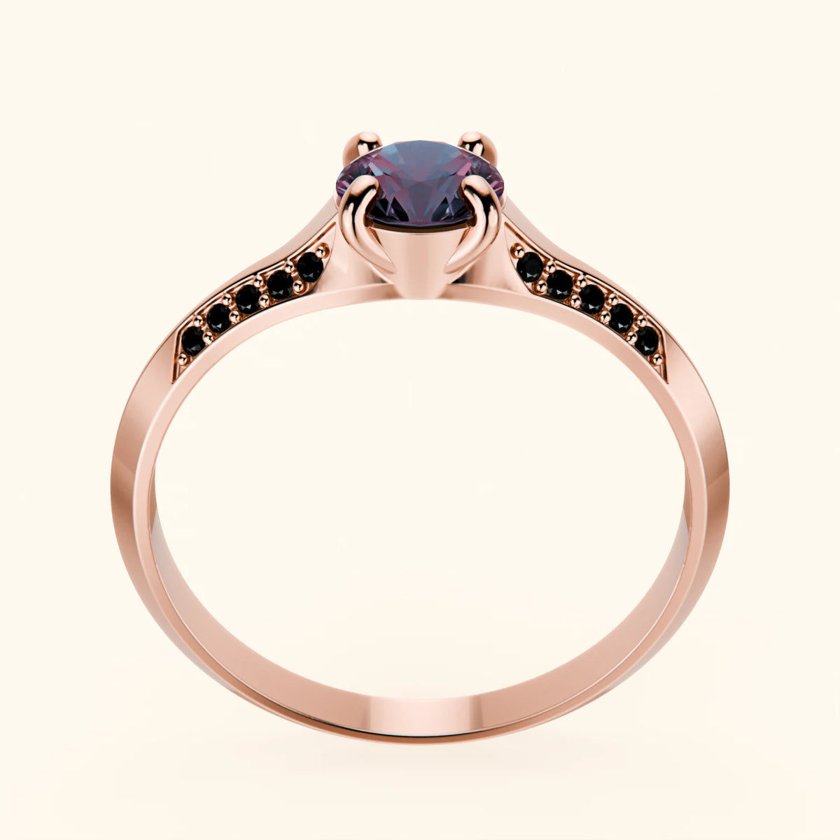 Engagement Ring Délié - 0.55ct Lab Alexandrite with Black Diamond Side Stones