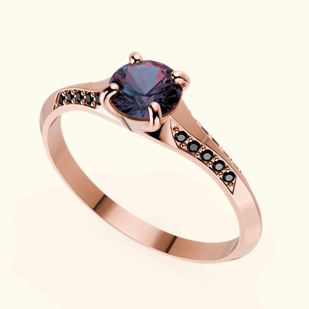 Engagement Ring Délié - 0.55ct Lab Alexandrite with Black Diamond Side Stones