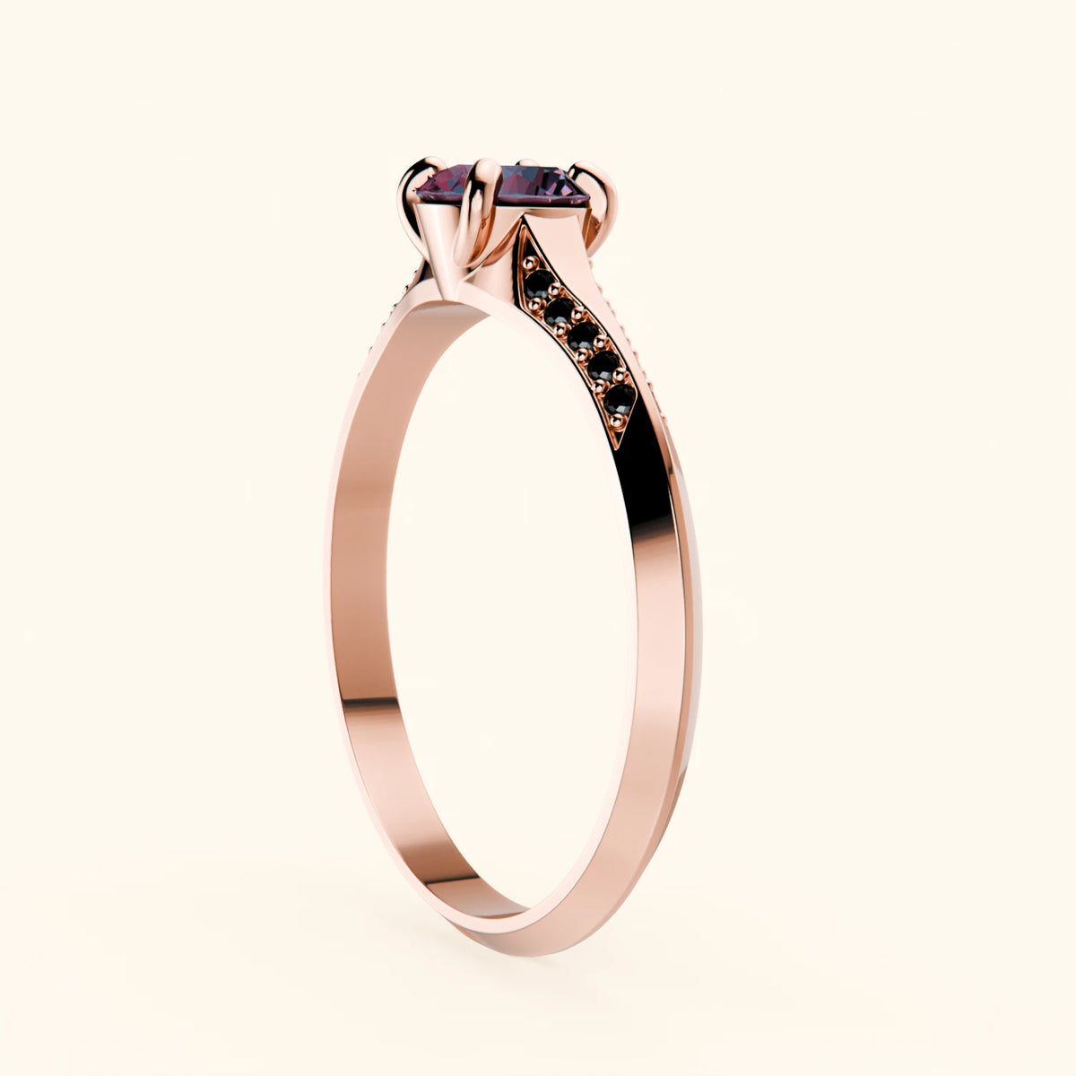 Engagement Ring Délié - 0.55ct Lab Alexandrite with Black Diamond Side Stones