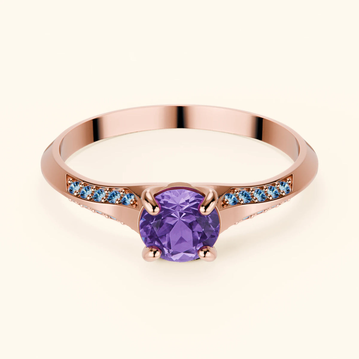Engagement Ring Délié - 0.38ct Amethyst with Lab Blue Diamond Side Stones