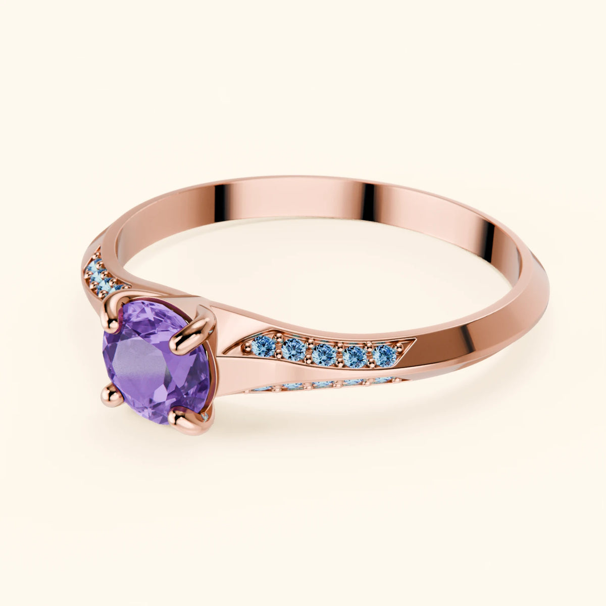 Engagement Ring Délié - 0.38ct Amethyst with Lab Blue Diamond Side Stones