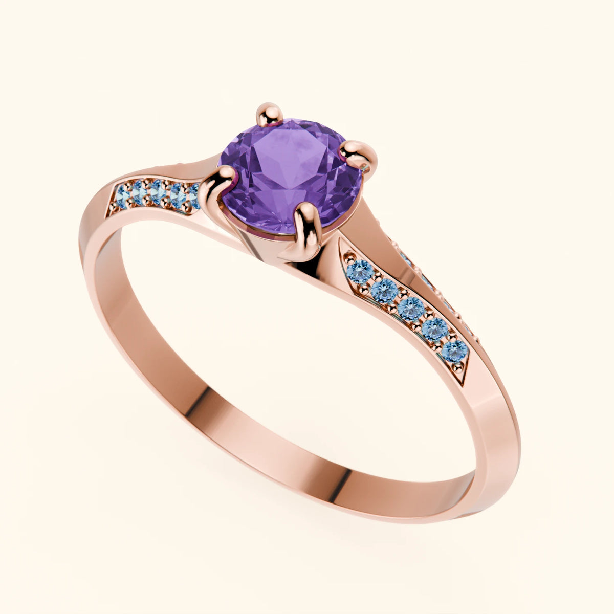 Engagement Ring Délié - 0.38ct Amethyst with Lab Blue Diamond Side Stones
