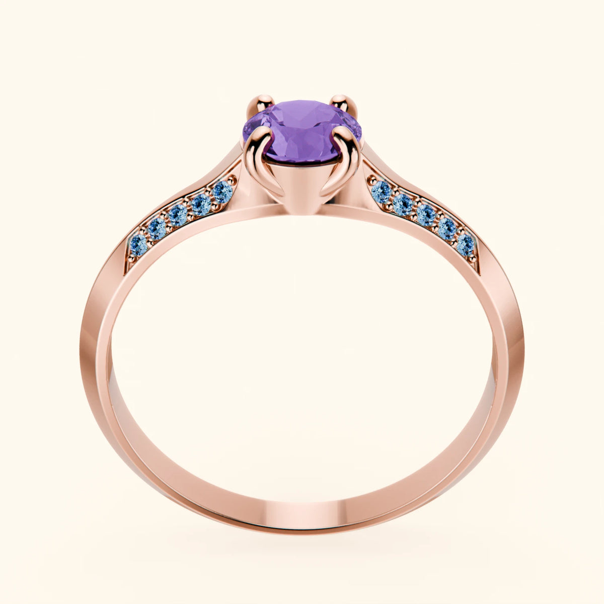 Engagement Ring Délié - 0.38ct Amethyst with Lab Blue Diamond Side Stones