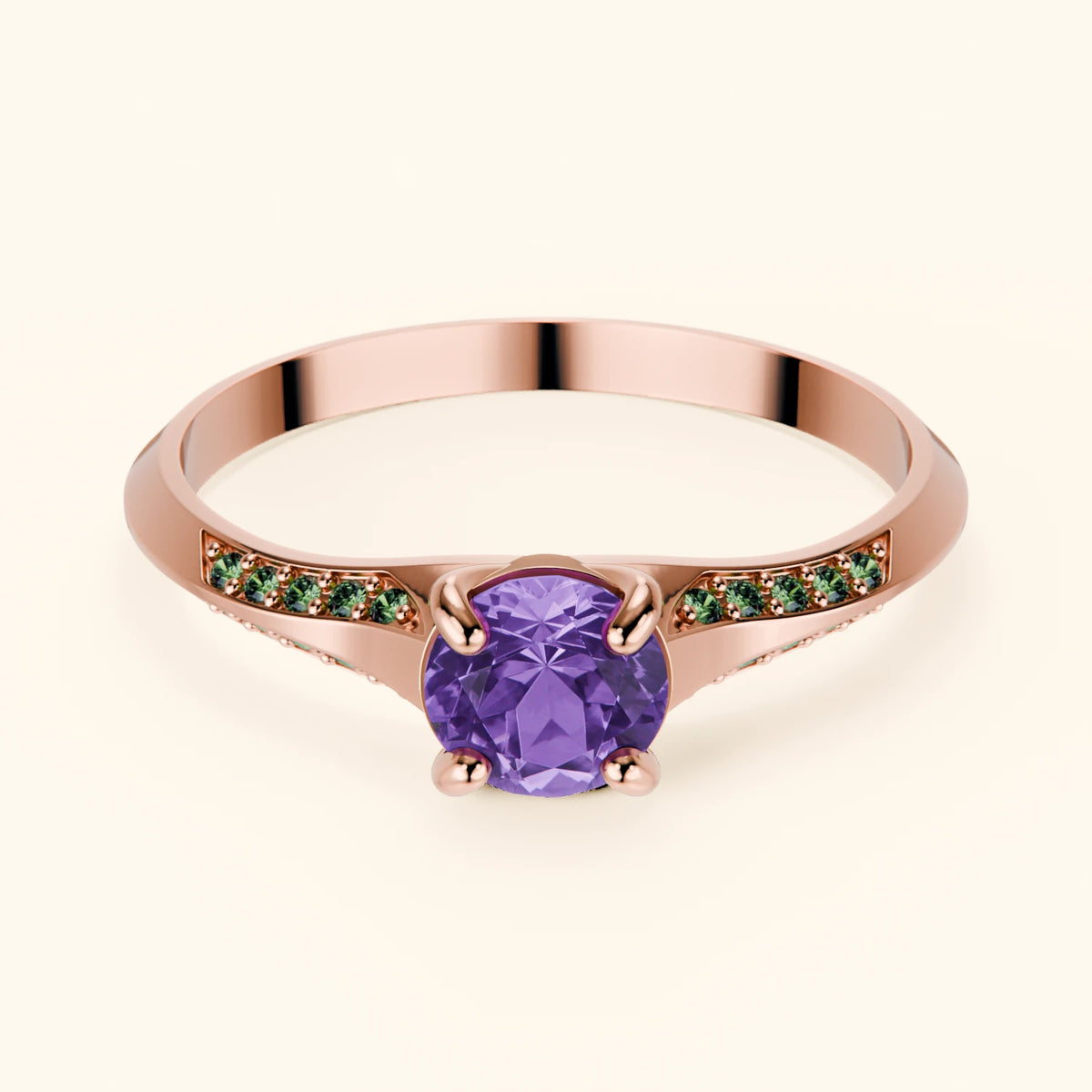 Engagement Ring Délié - 0.38ct Amethyst with Lab Green Diamond Side Stones