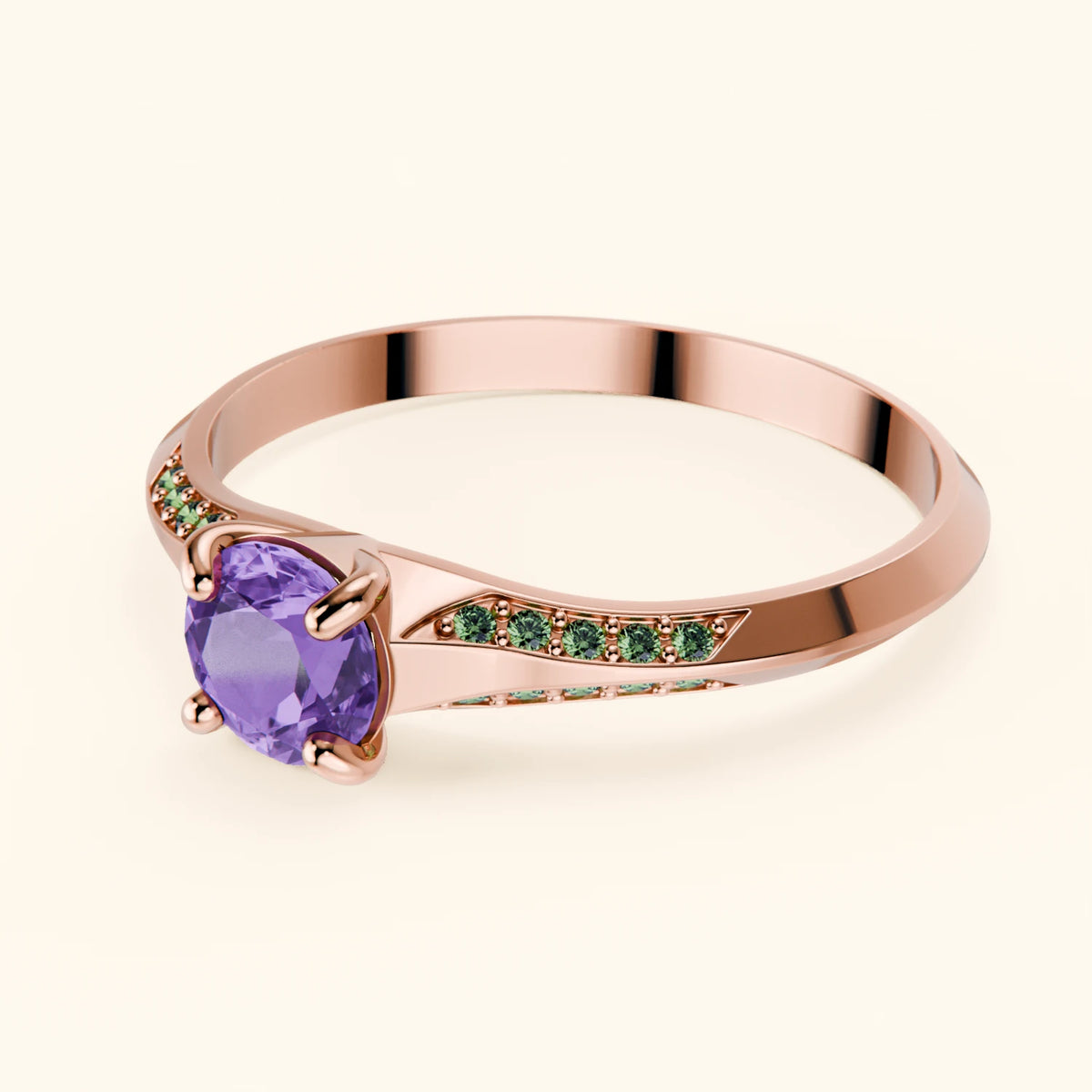 Engagement Ring Délié - 0.38ct Amethyst with Lab Green Diamond Side Stones