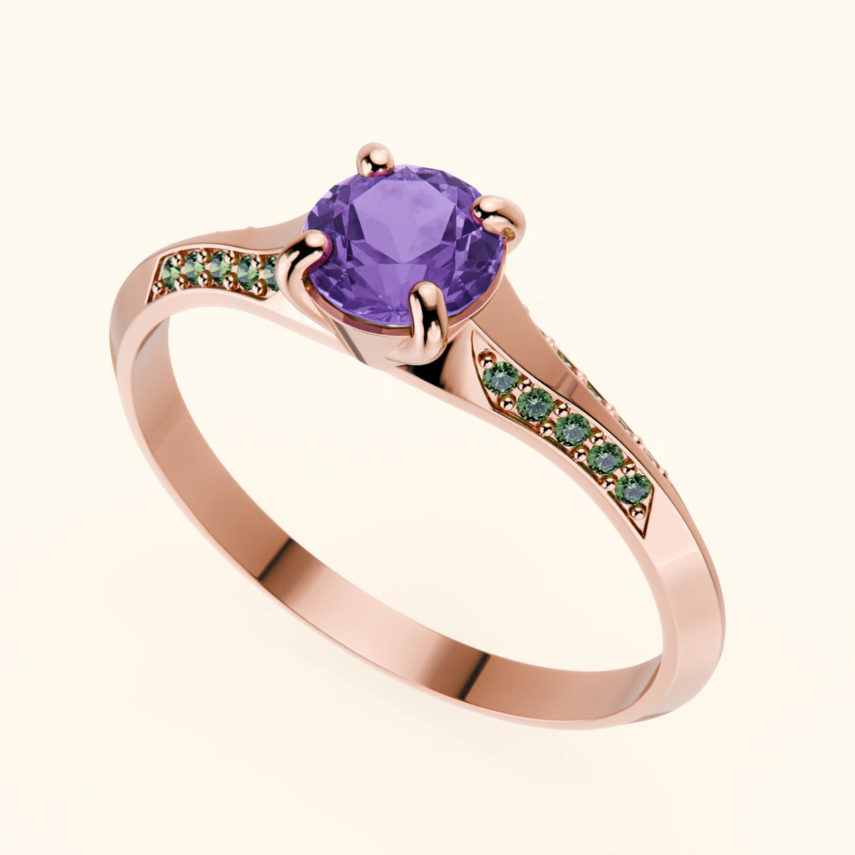 Engagement Ring Délié - 0.38ct Amethyst with Lab Green Diamond Side Stones