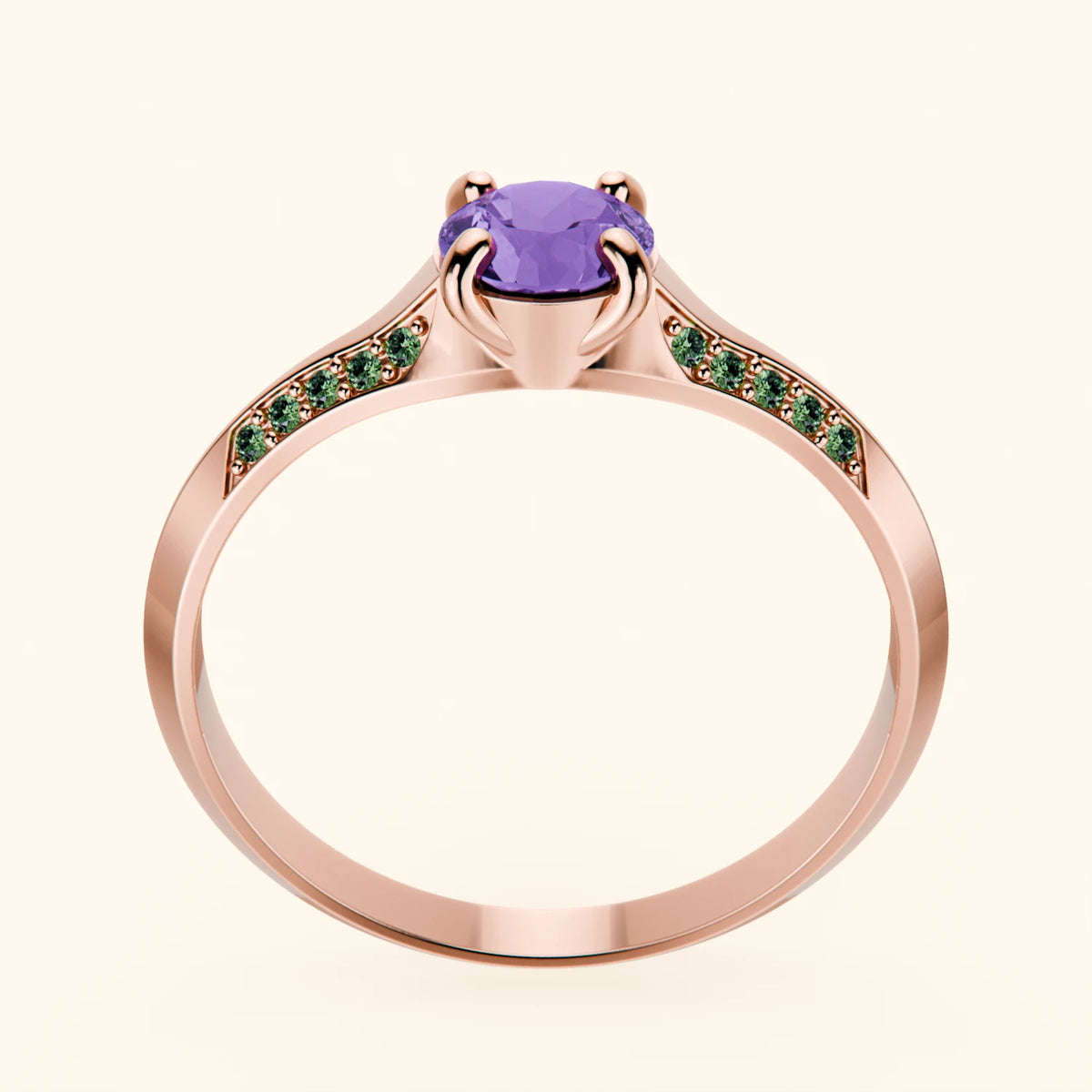 Engagement Ring Délié - 0.38ct Amethyst with Lab Green Diamond Side Stones