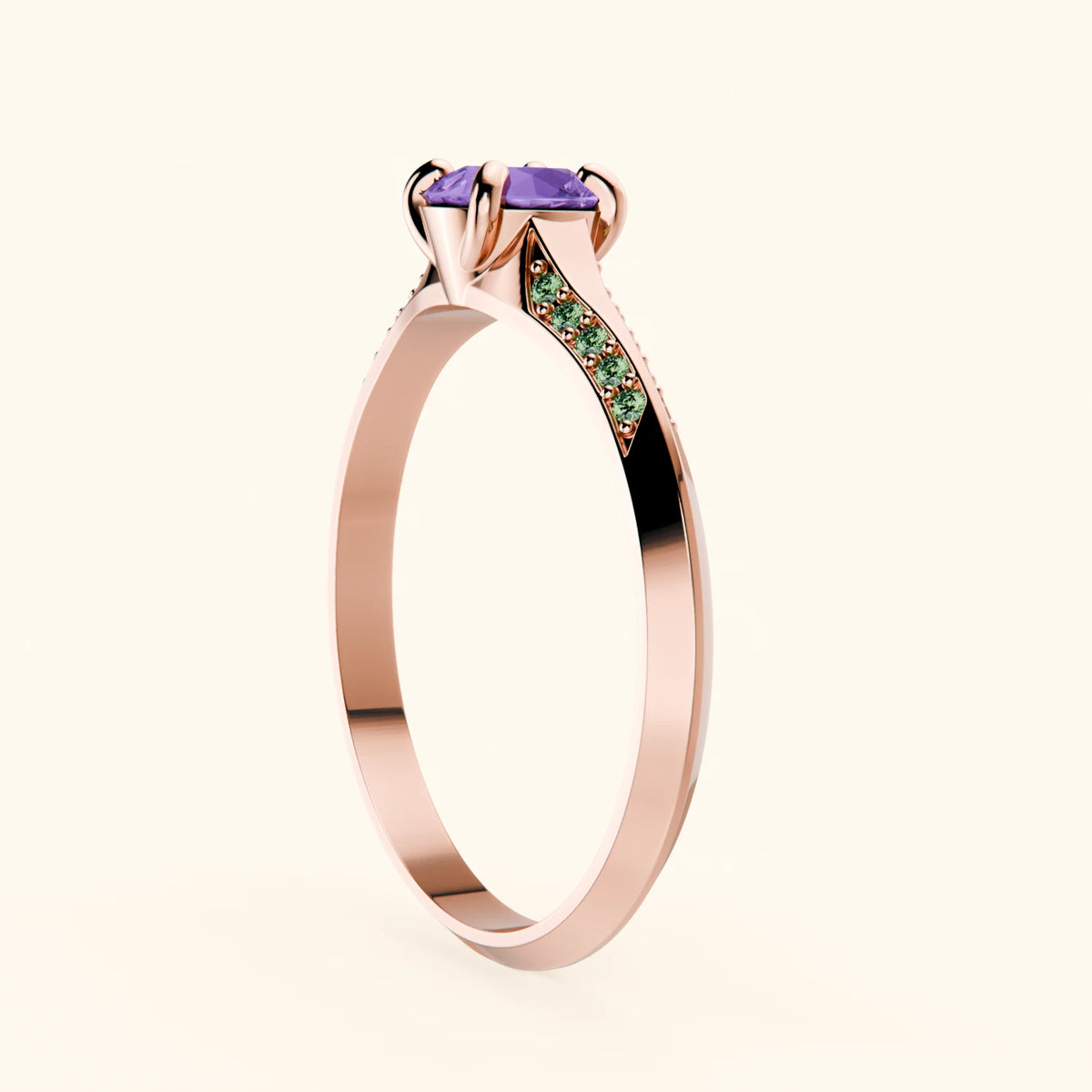 Engagement Ring Délié - 0.38ct Amethyst with Lab Green Diamond Side Stones