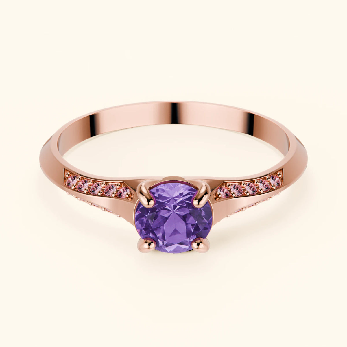 Engagement Ring Délié - 0.38ct Amethyst with Lab Pink Diamond Side Stones