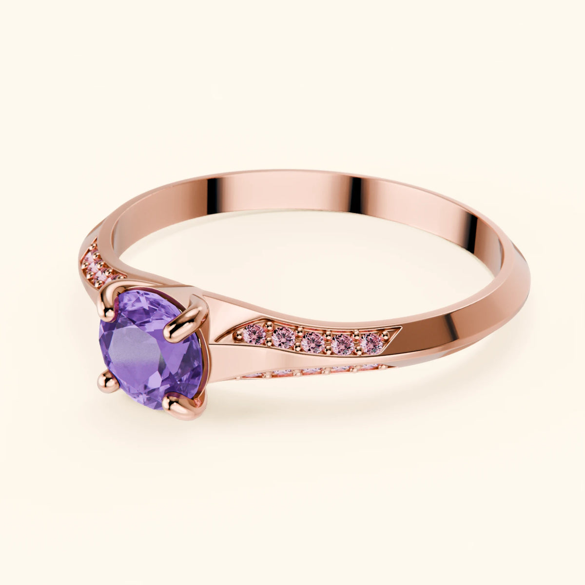 Engagement Ring Délié - 0.38ct Amethyst with Lab Pink Diamond Side Stones