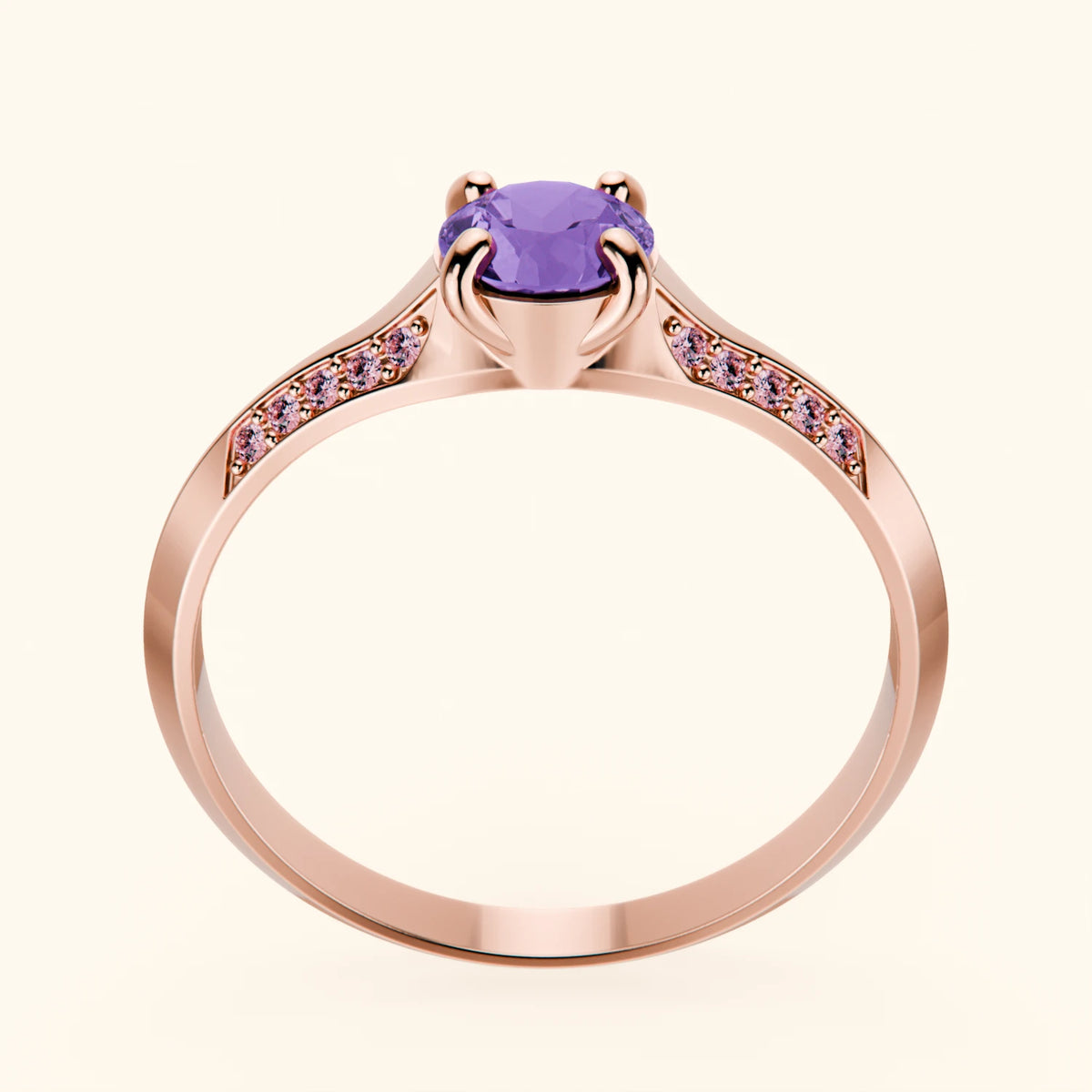 Engagement Ring Délié - 0.38ct Amethyst with Lab Pink Diamond Side Stones