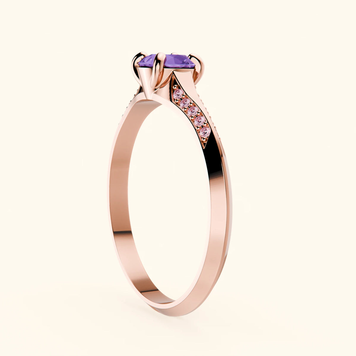 Engagement Ring Délié - 0.38ct Amethyst with Lab Pink Diamond Side Stones