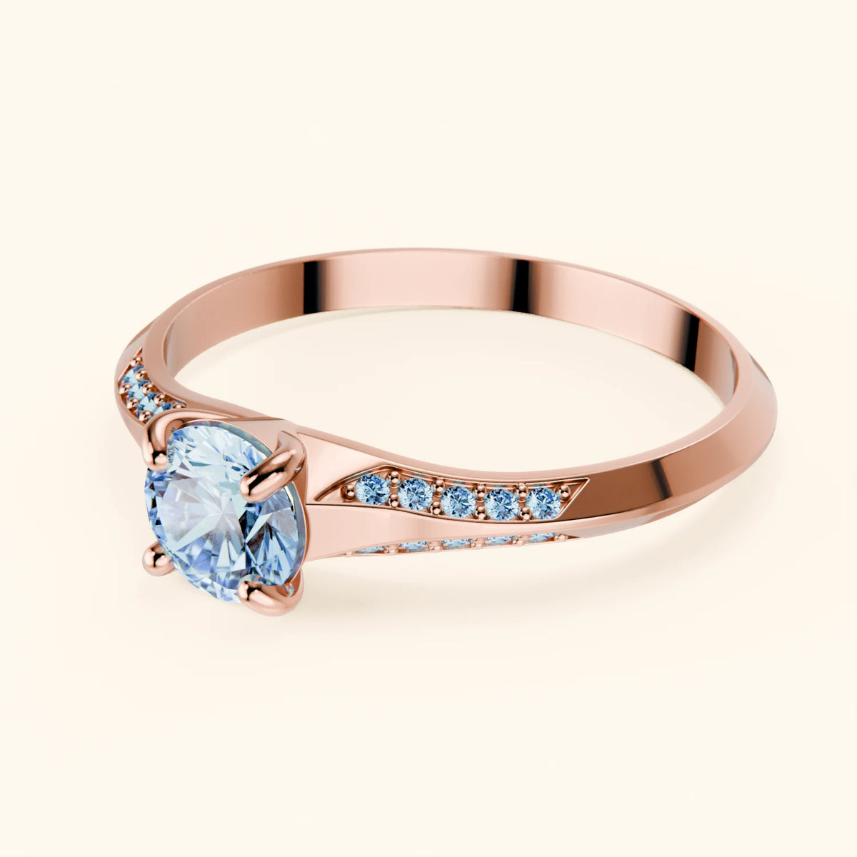 Engagement Ring Délié - 0.5ct Lab Blue Diamond with Lab Blue Diamond Side Stones
