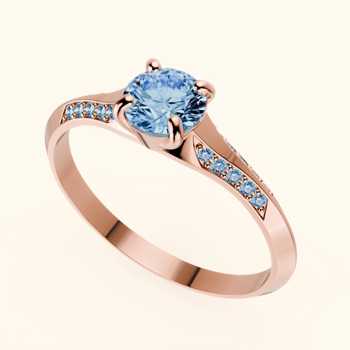 Engagement Ring Délié - 0.5ct Lab Blue Diamond with Lab Blue Diamond Side Stones